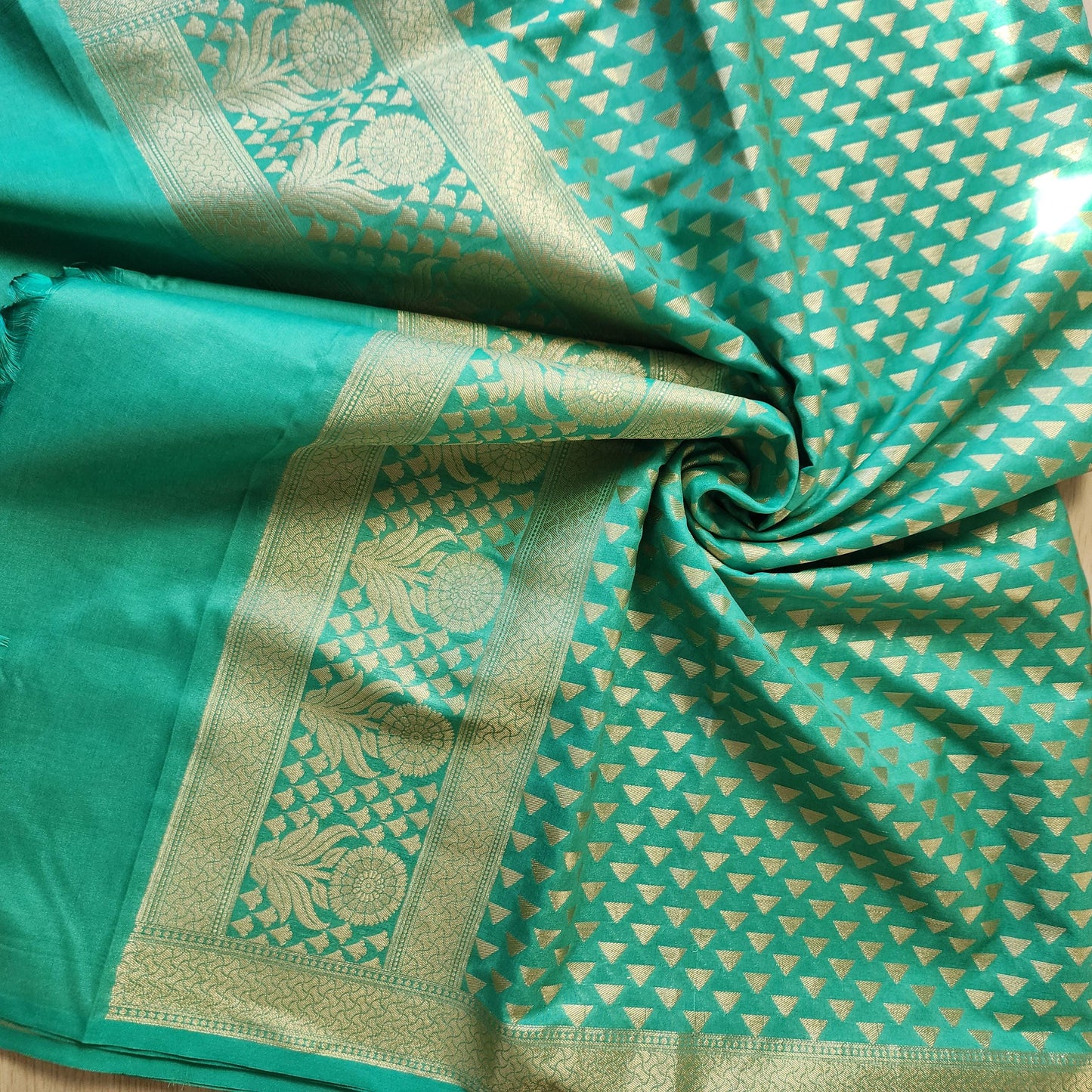 Banarasi Silk Aqua Green Dupatta with gold handweaving, Indian traditional and Festive designer dupatta, luxurious soft Banarsi dupatta