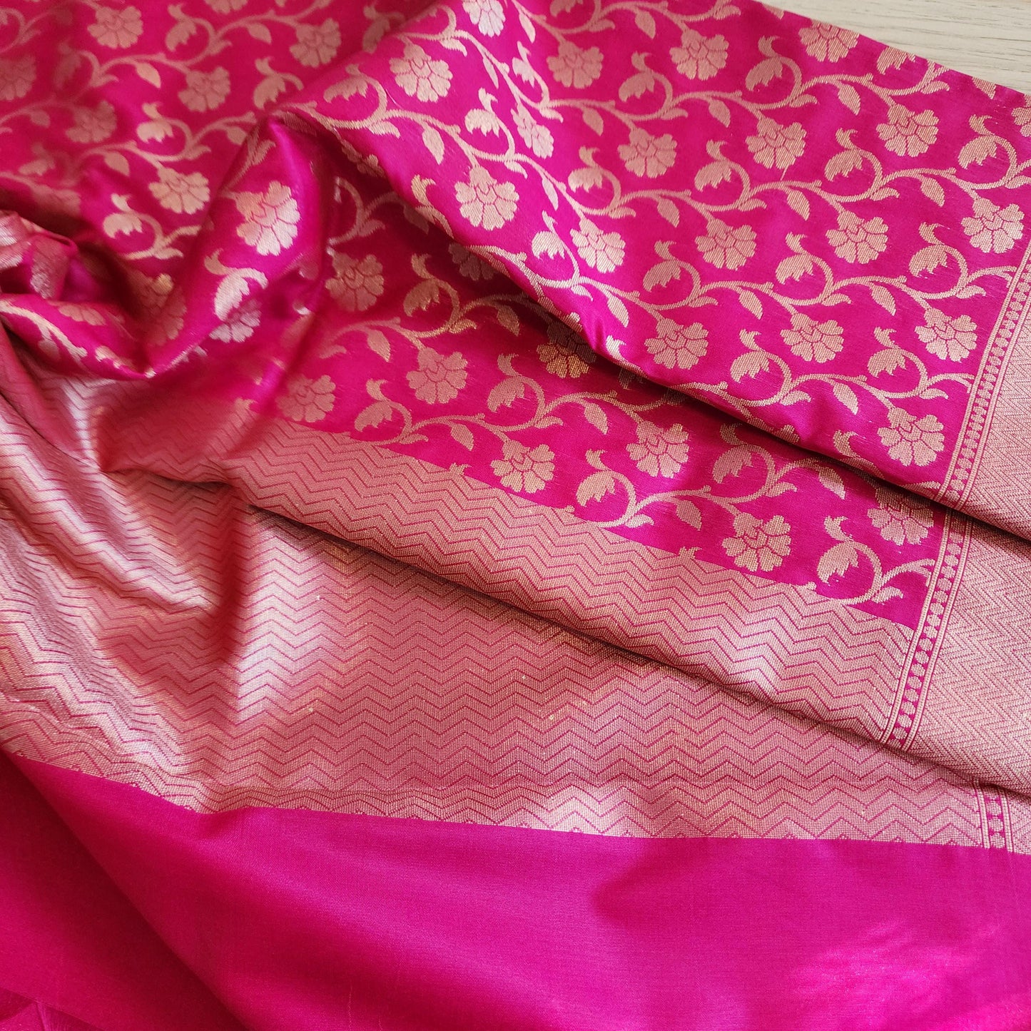 Banarasi Silk Rani Pink Dupatta with gold handweaving, Indian traditional and Festive designer dupatta, luxurious soft Banarsi dupatta