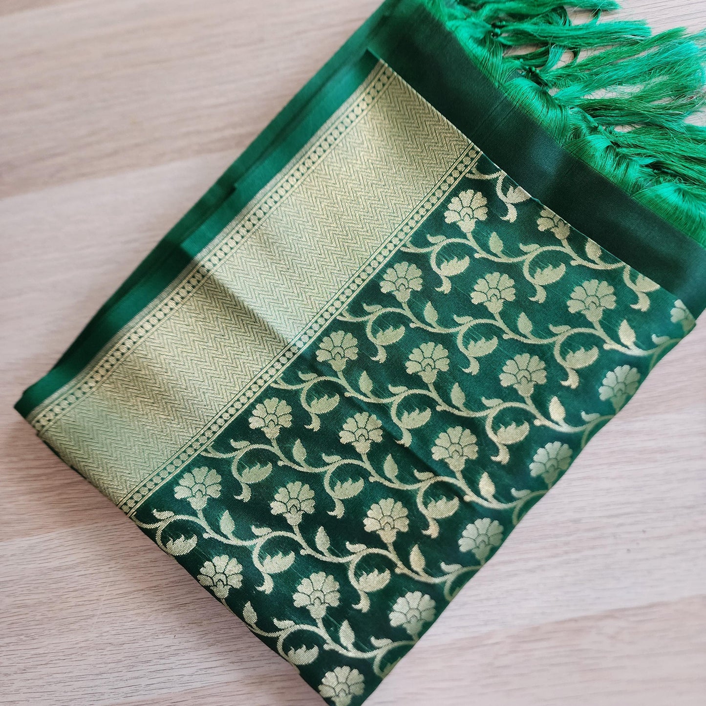 Banarasi Silk Dark Green Dupatta with gold handweaving, Indian traditional and Festive designer dupatta, luxurious soft Banarsi dupatta