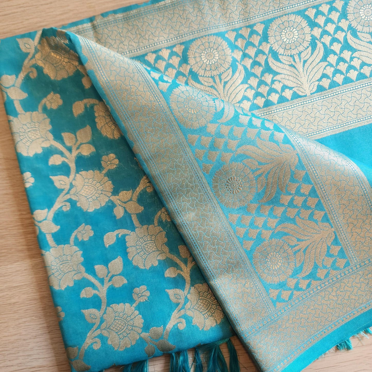 Banarasi Silk Sky Blue Dupatta with gold handweaving, Indian traditional and Festive designer dupatta, luxurious soft Banarsi dupatta