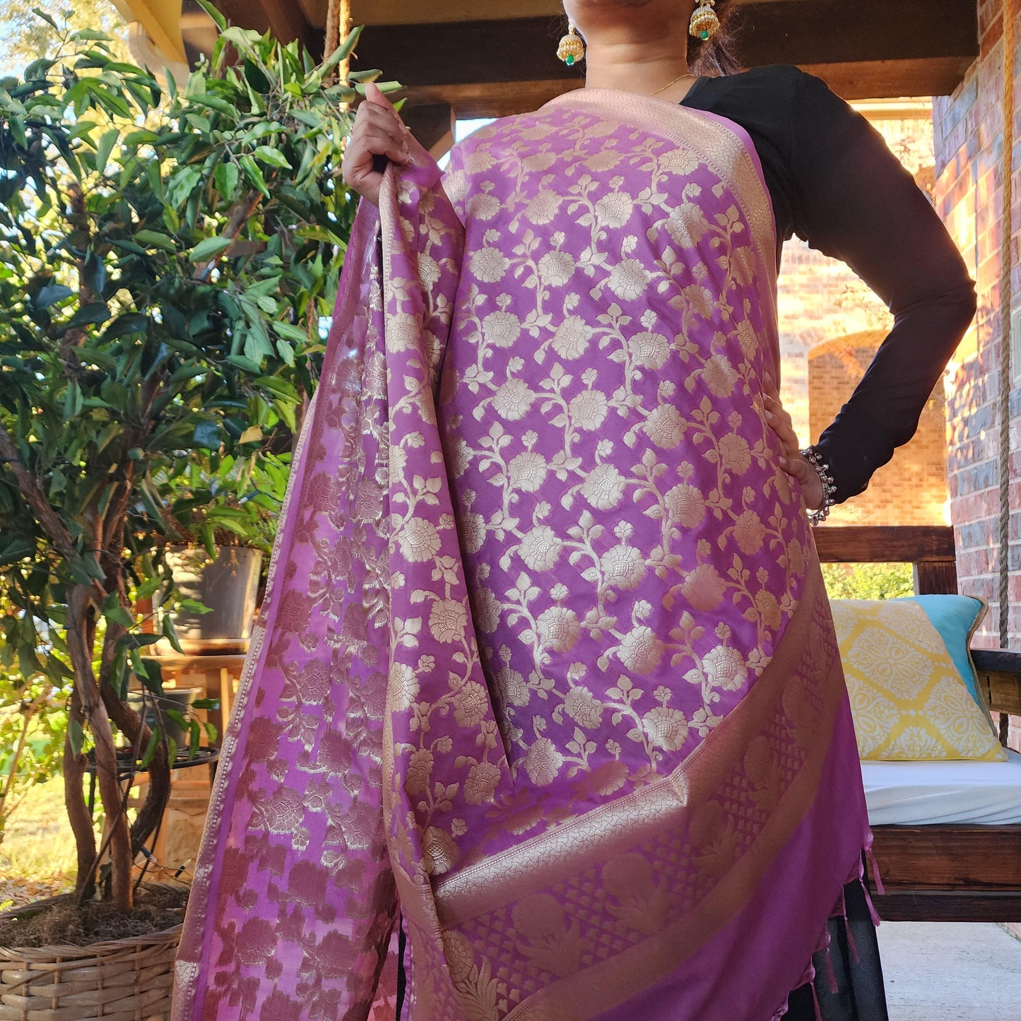 Banarasi Silk Mauve Pink Dupatta with gold handweaving, Indian traditional and Festive designer dupatta, luxurious soft Banarsi dupatta