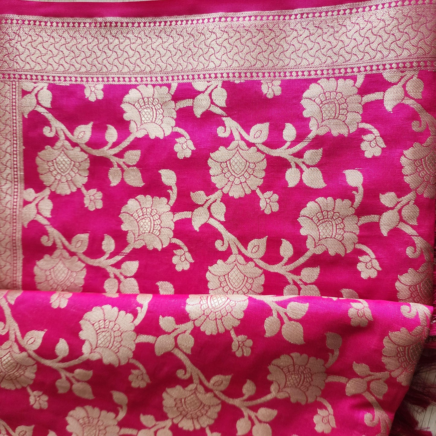 Banarasi Silk Rani Pink Dupatta with gold handweaving, Indian traditional and Festive designer dupatta, luxurious soft Banarsi dupatta