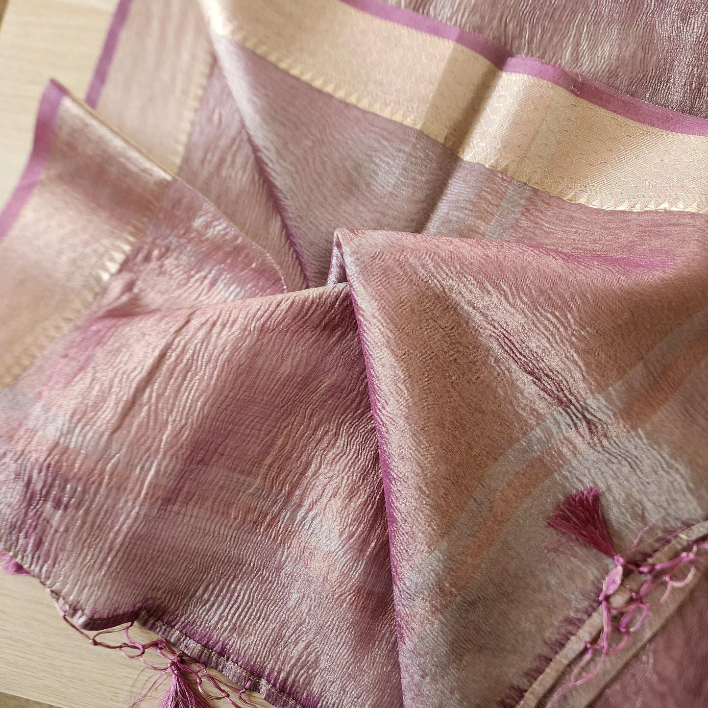 Tissue Silk Mauve Pink Dupatta, Crushed Tissue Indian traditional & Festive wear Dupatta