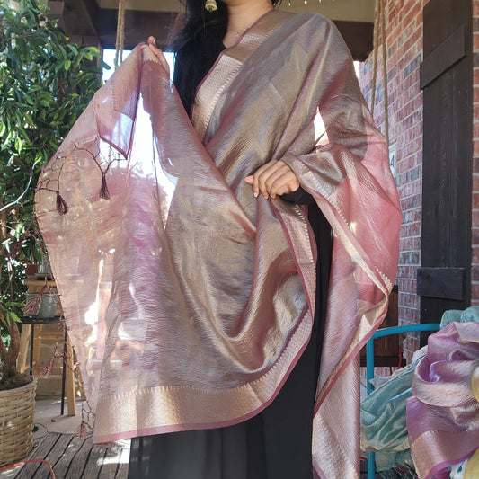 Tissue Silk Brown Dupatta, Crushed Tissue Indian traditional & Festive wear Dupatta