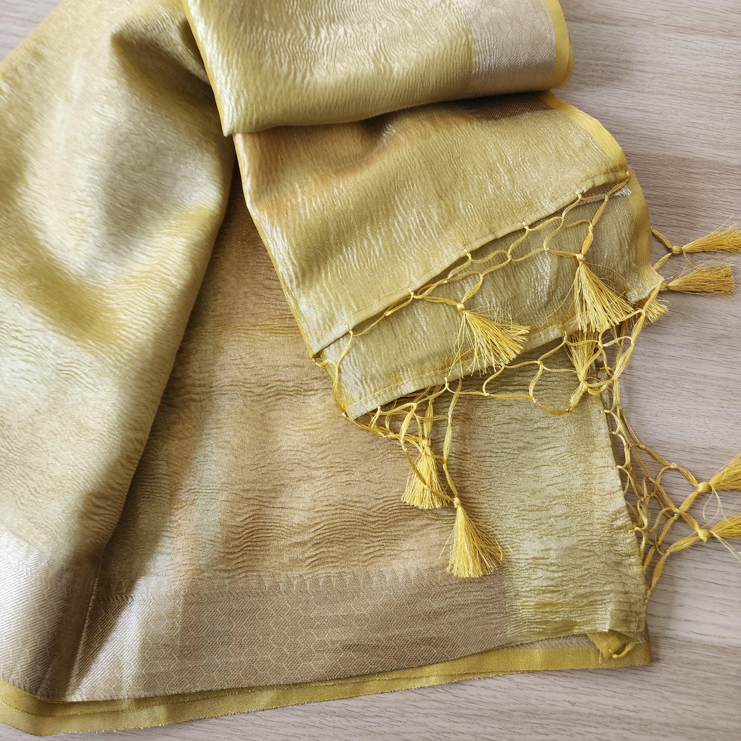 Tissue Silk Yellow Dupatta, Crushed Tissue Indian traditional & Festive wear Dupatta