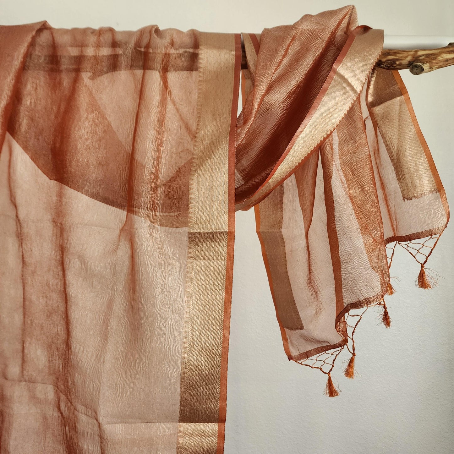 Tissue Silk Rust Orange Dupatta, Crushed Tissue Indian traditional & Festive wear Dupatta