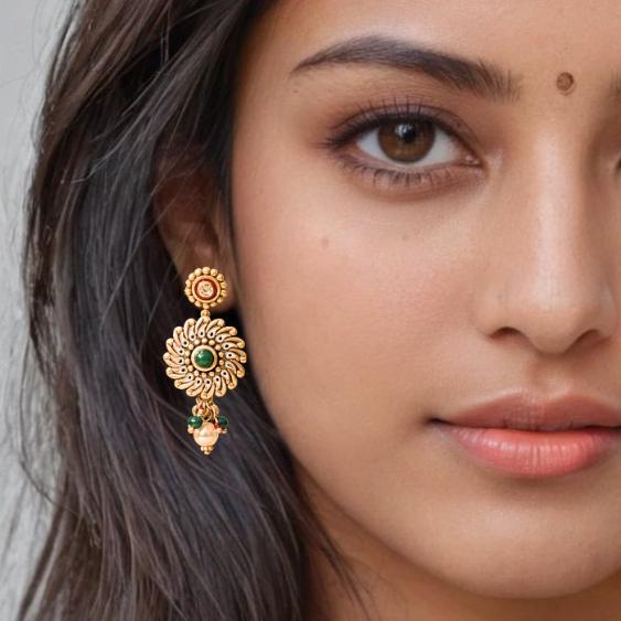 Copper & Gold Traditional Earrings with Kundan and Minakari