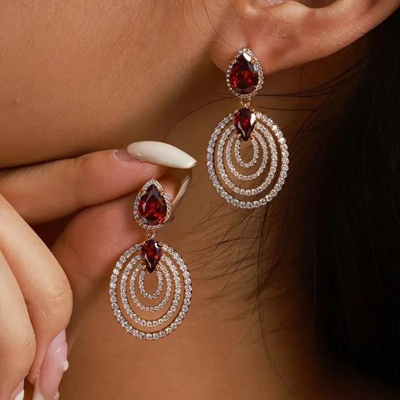 Red sweetheart dangle Zirconia Earrings