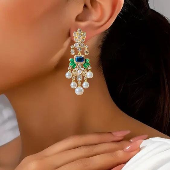 Kundan & Pearls Dangle Jadau earrings