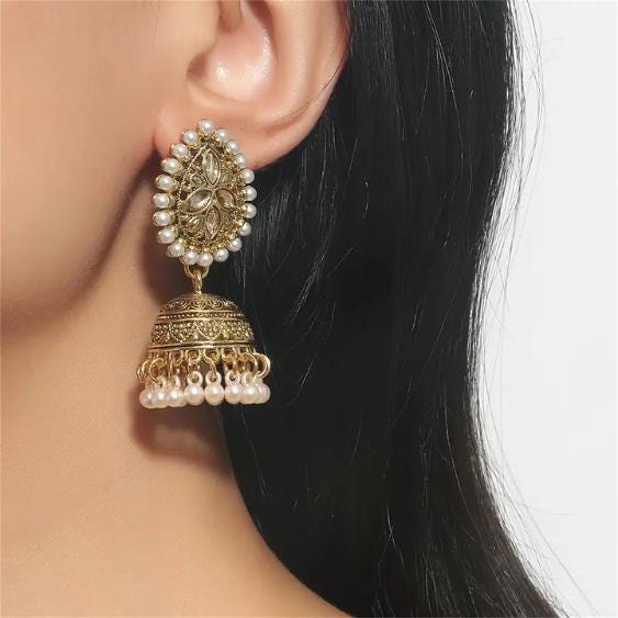 Oxidized Gold Traditional Jhumka with mini pearls