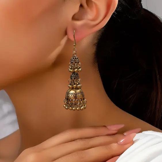 Oxidized Gold Traditional layered Jhumka Earrings