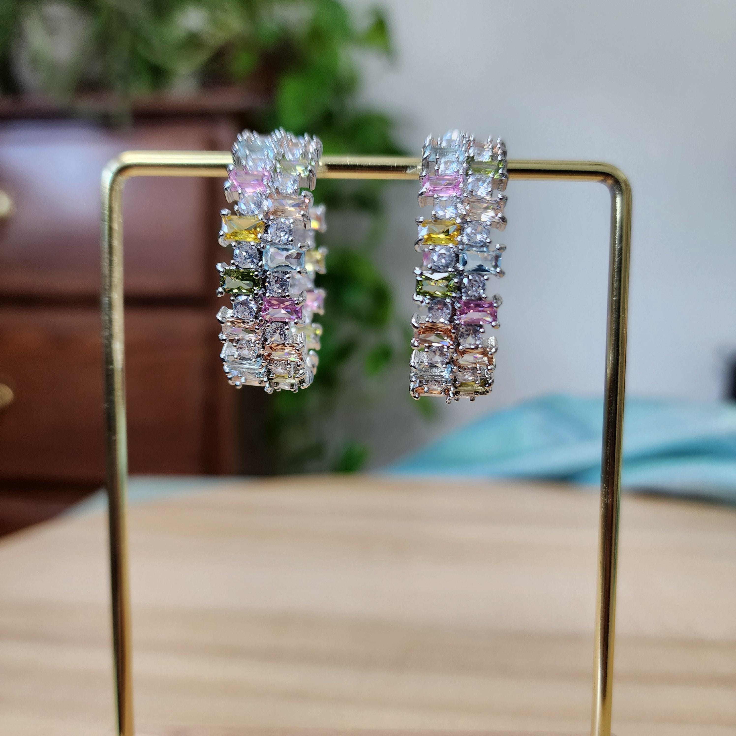 Half Baali style Earrings with multicolor zirconia