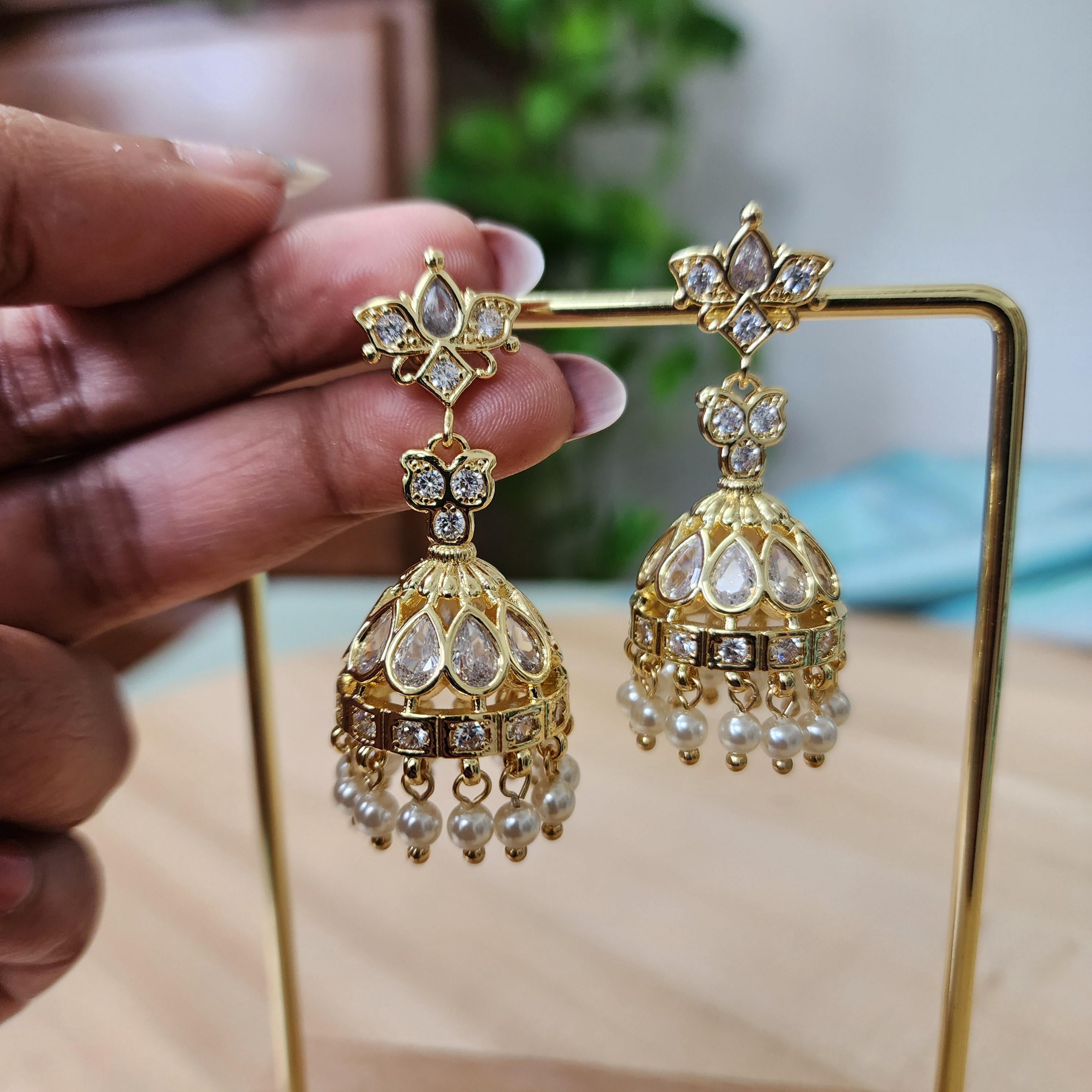 Traditional Jhumka Earrings with Kundan work