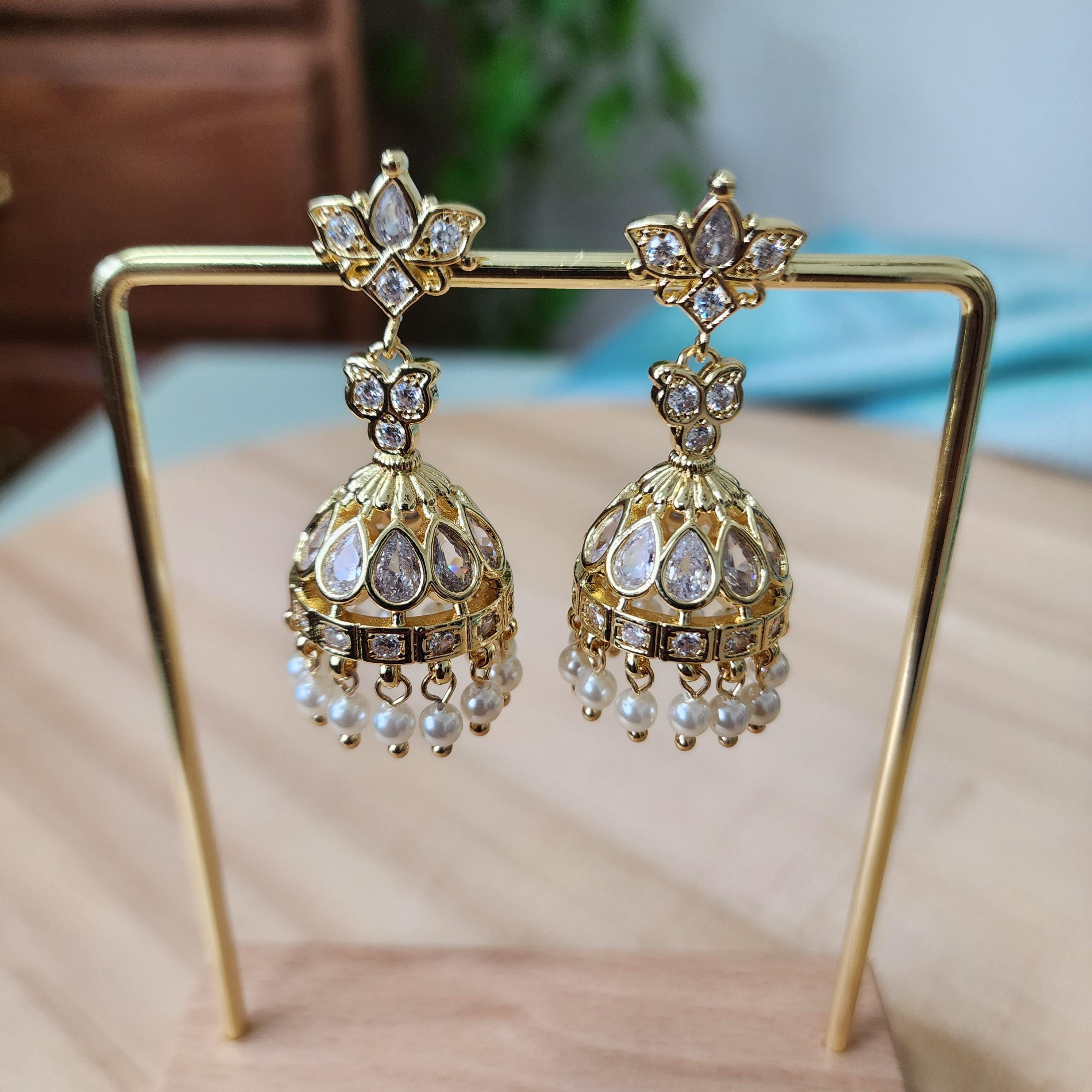 Traditional Jhumka Earrings with Kundan work