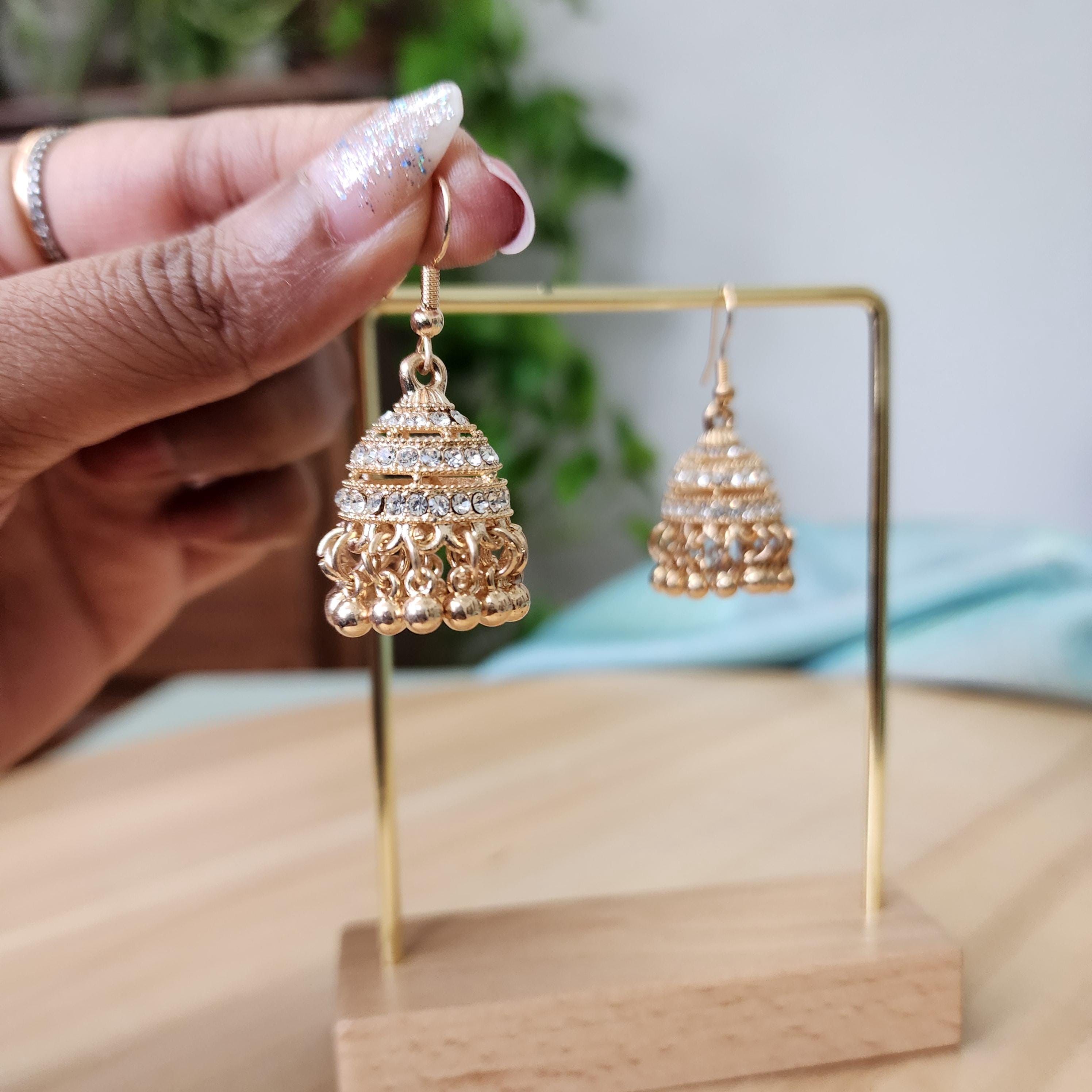 Traditional Jhumka Earrings with Rhinestones