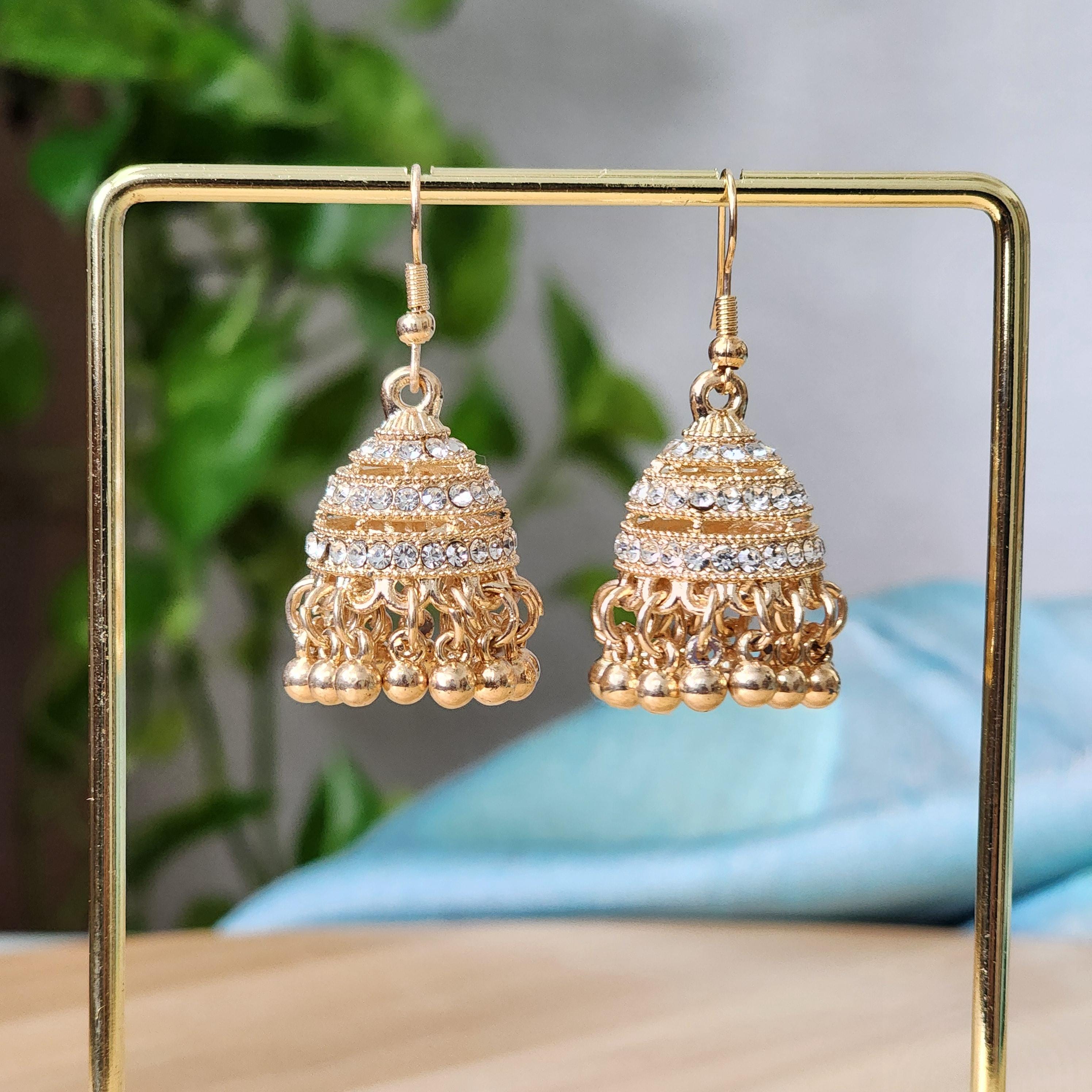 Traditional Jhumka Earrings with Rhinestones