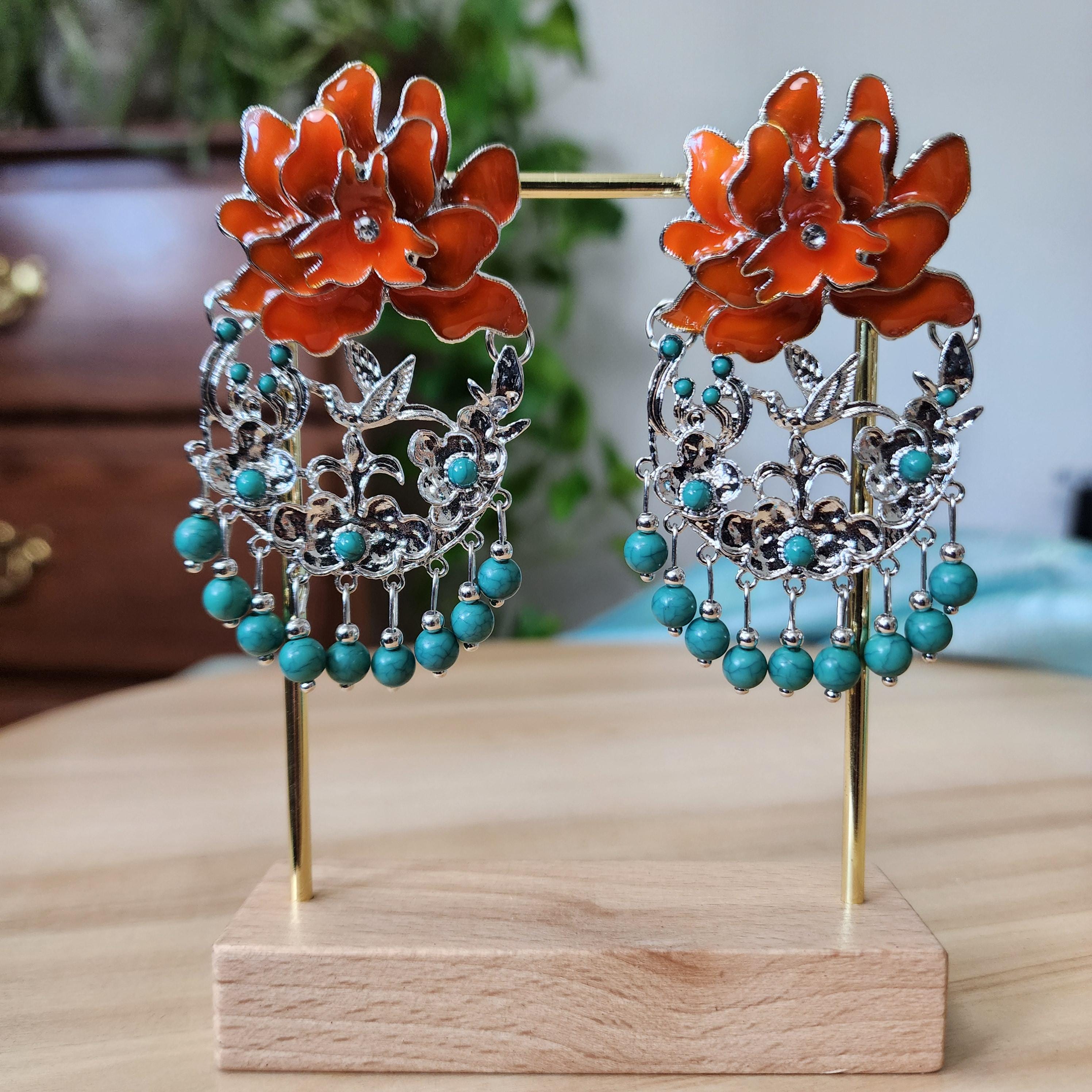 Bohemian Flower Drop Statement Earrings