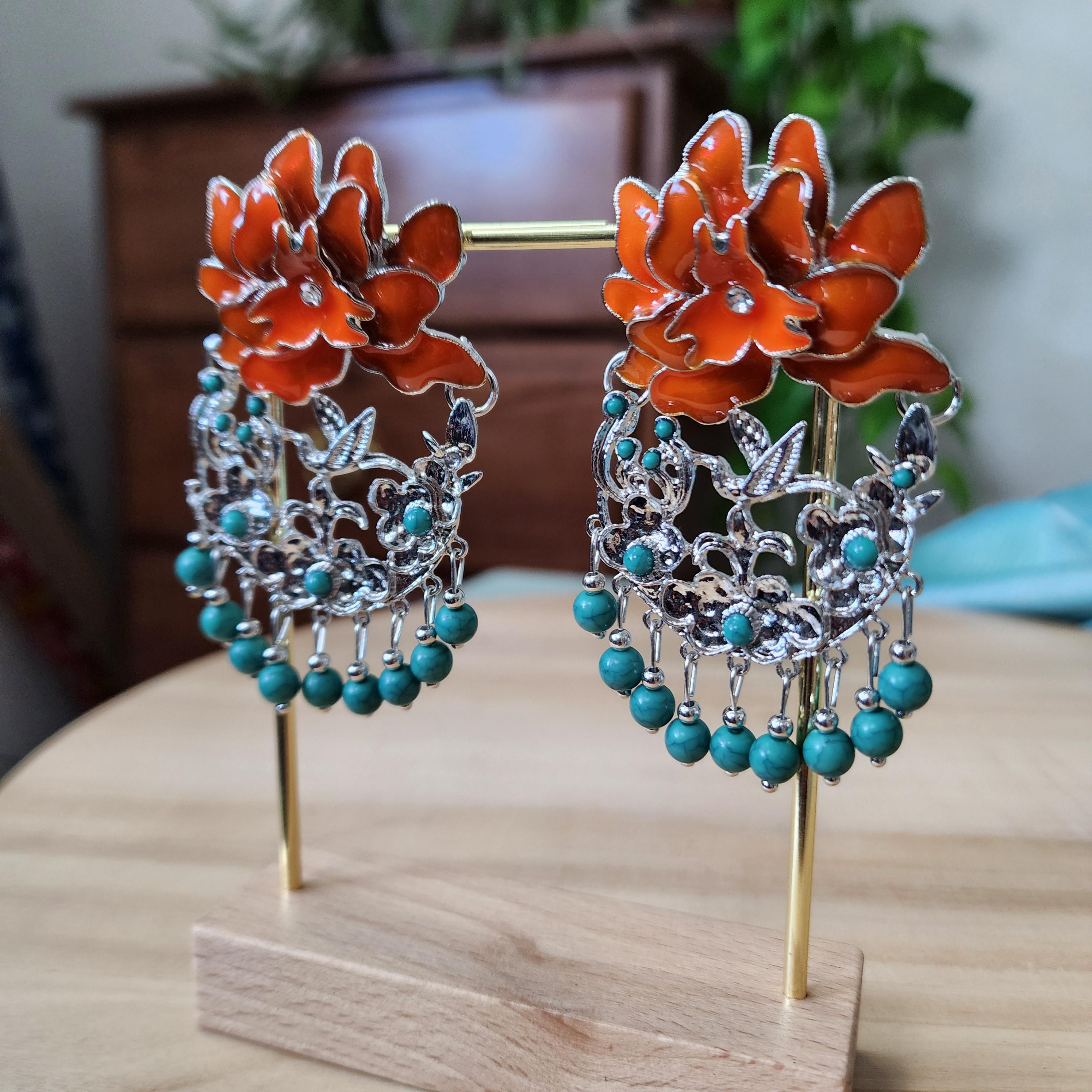 Bohemian Flower Drop Statement Earrings