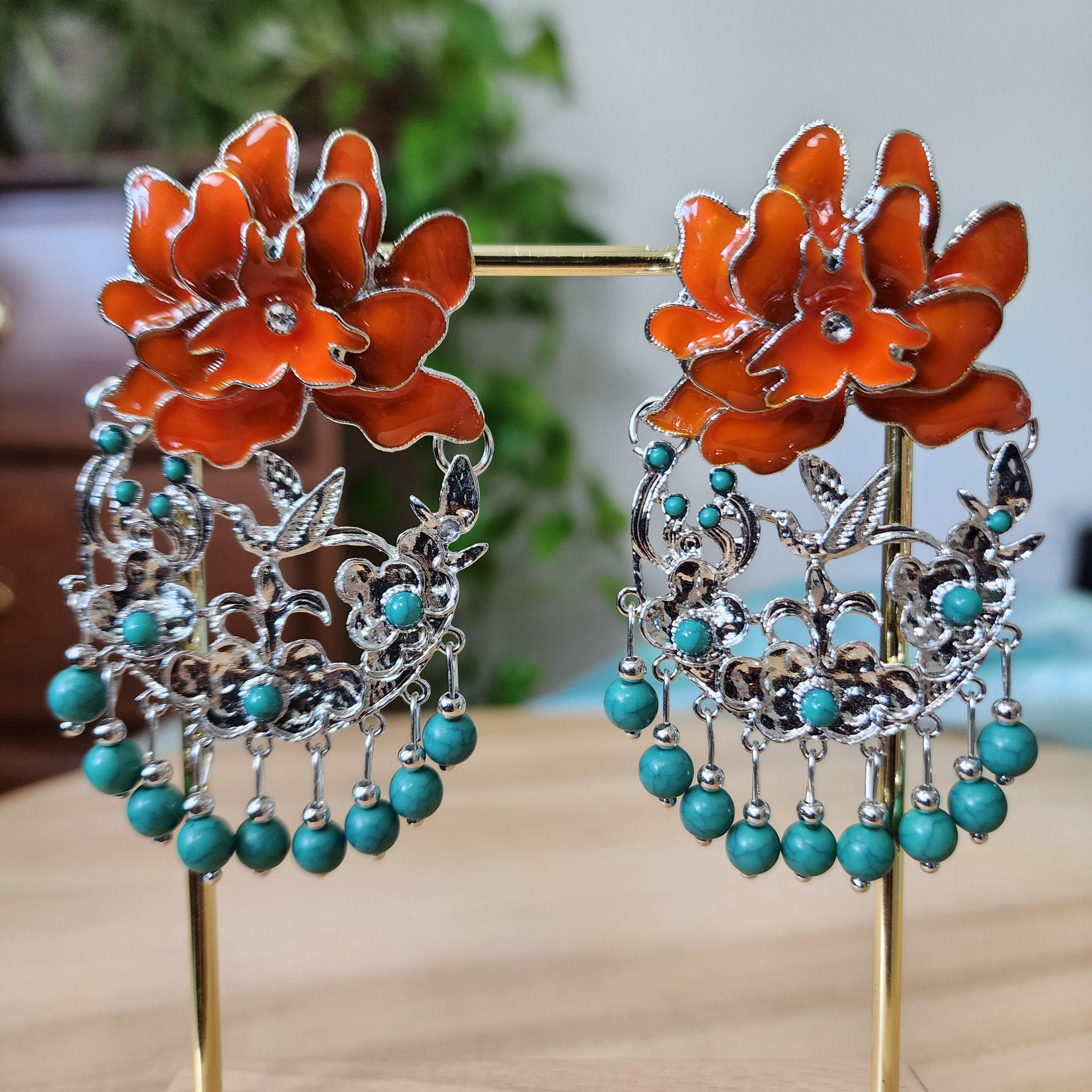 Bohemian Flower Drop Statement Earrings