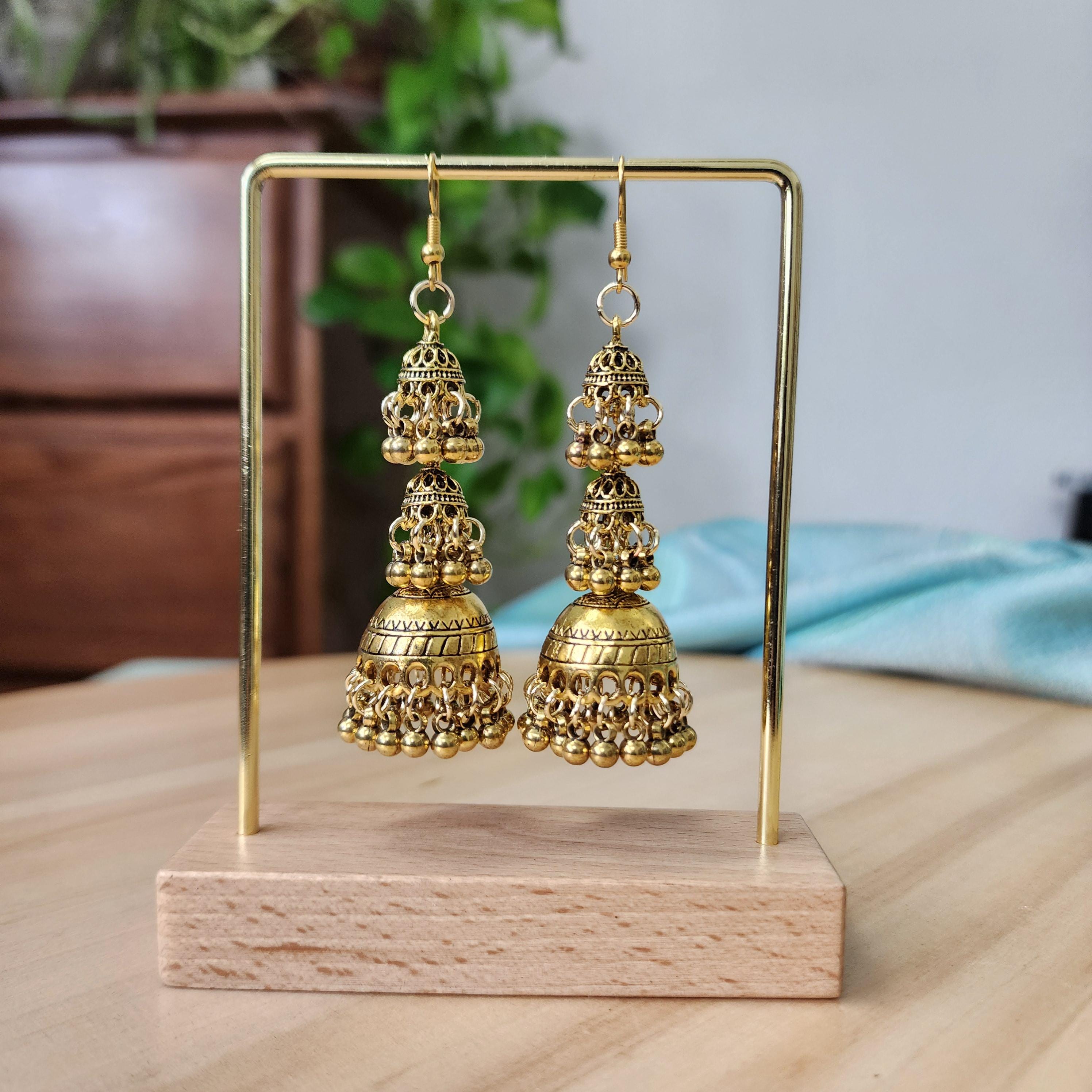 Oxidized Gold Traditional layered Jhumka Earrings