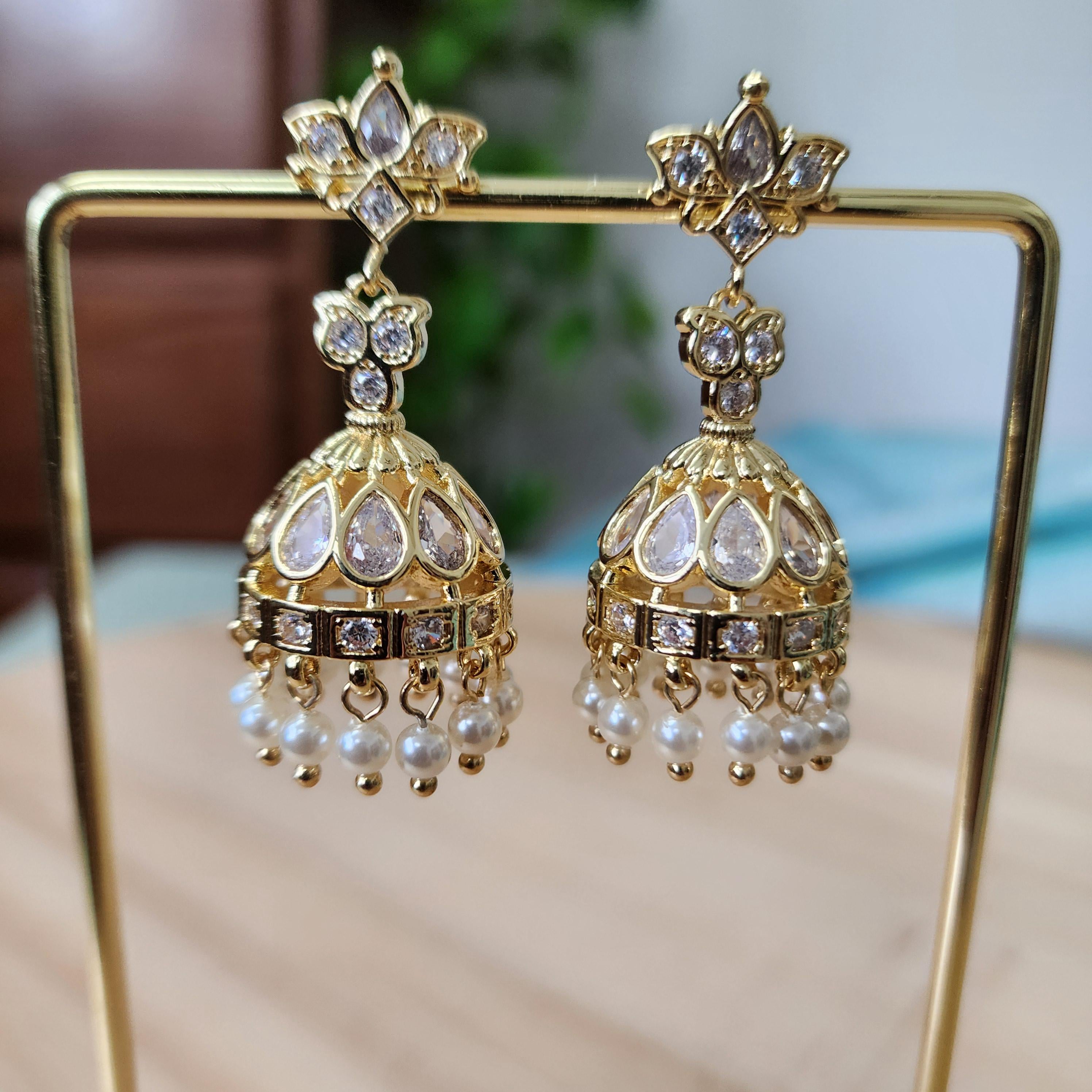 Traditional Jhumka Earrings with Kundan work