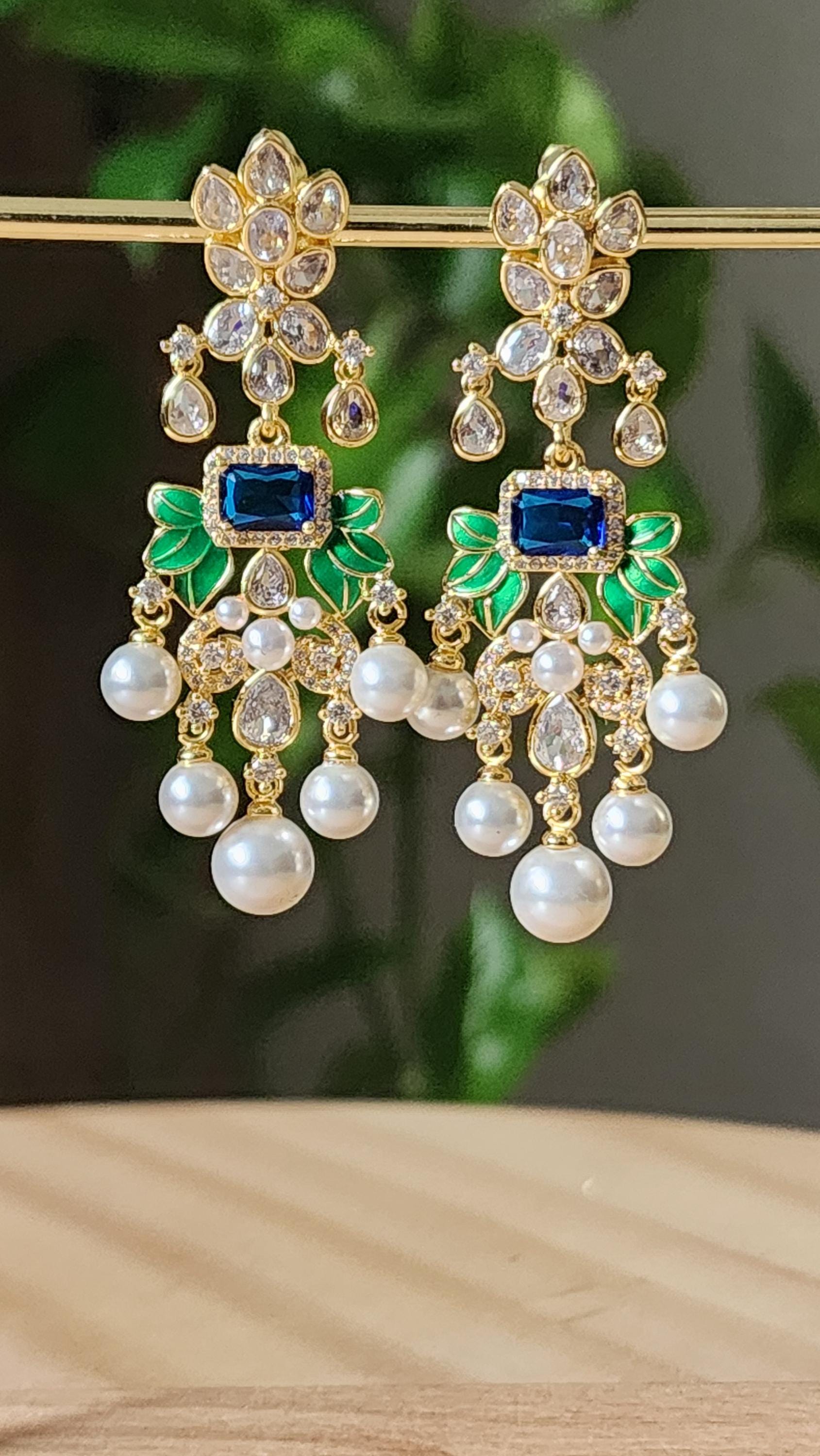 Kundan & Pearls Dangle Jadau earrings