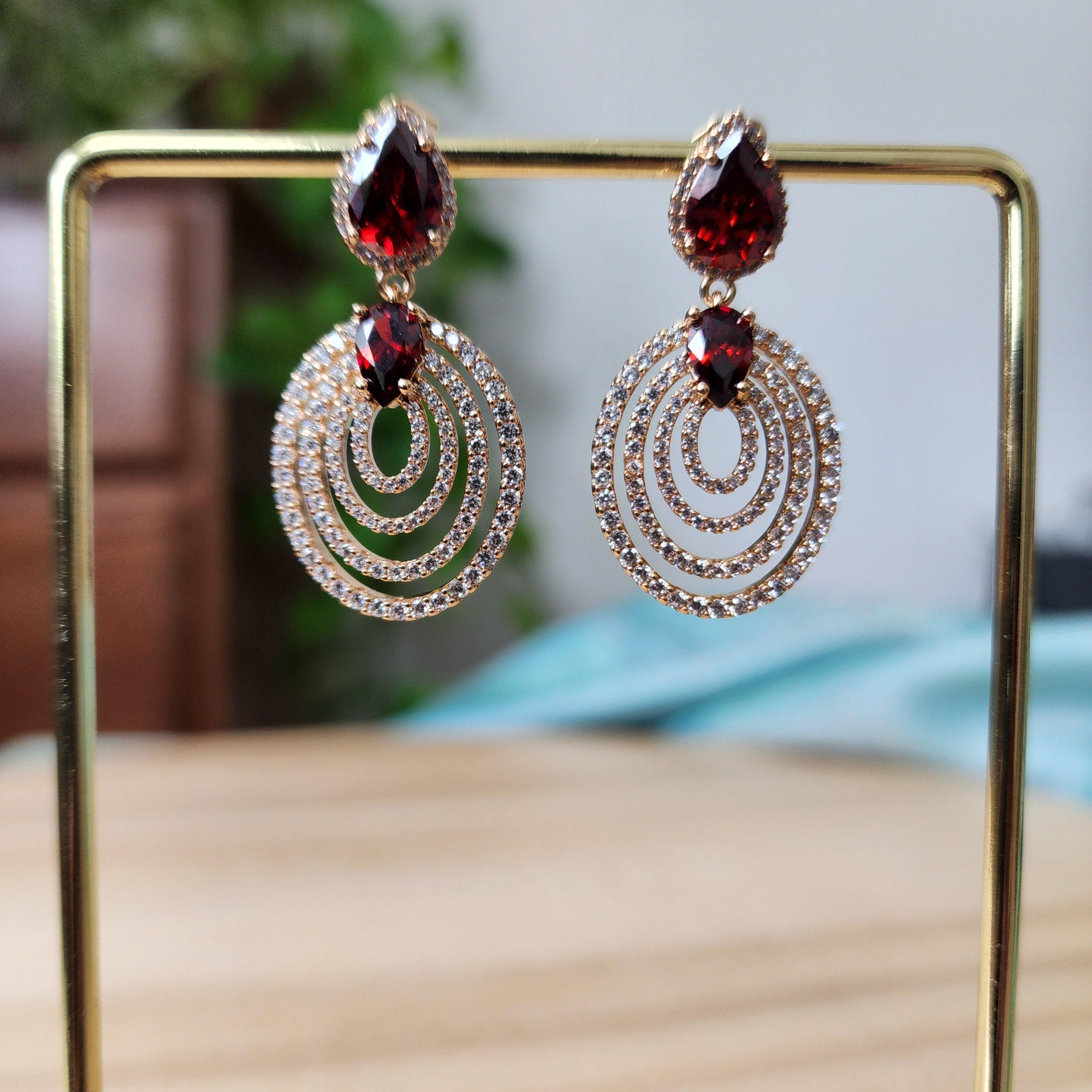 Red sweetheart dangle Zirconia Earrings