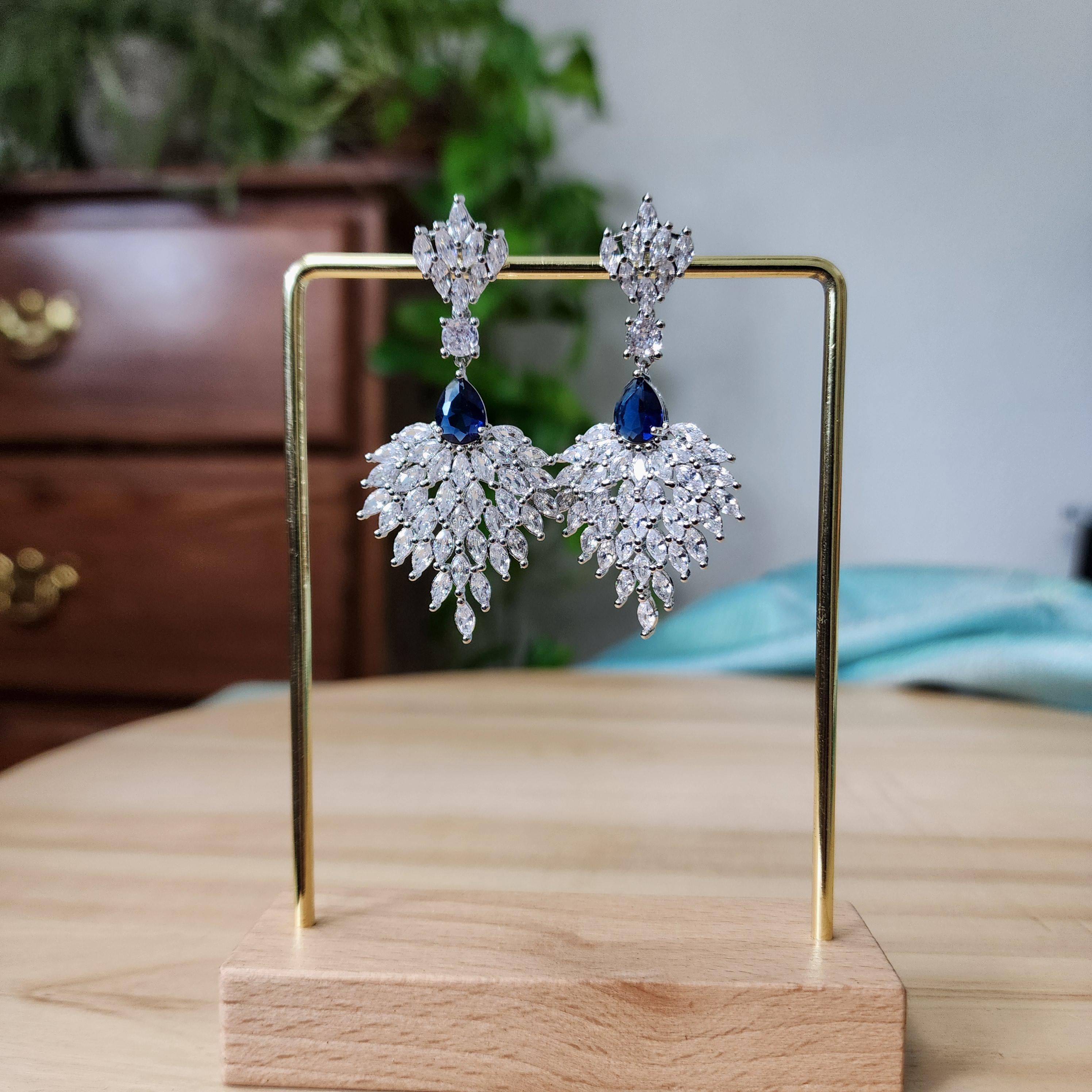 Silver and Blue Chandelier Earrings made with Cubic Zirconia