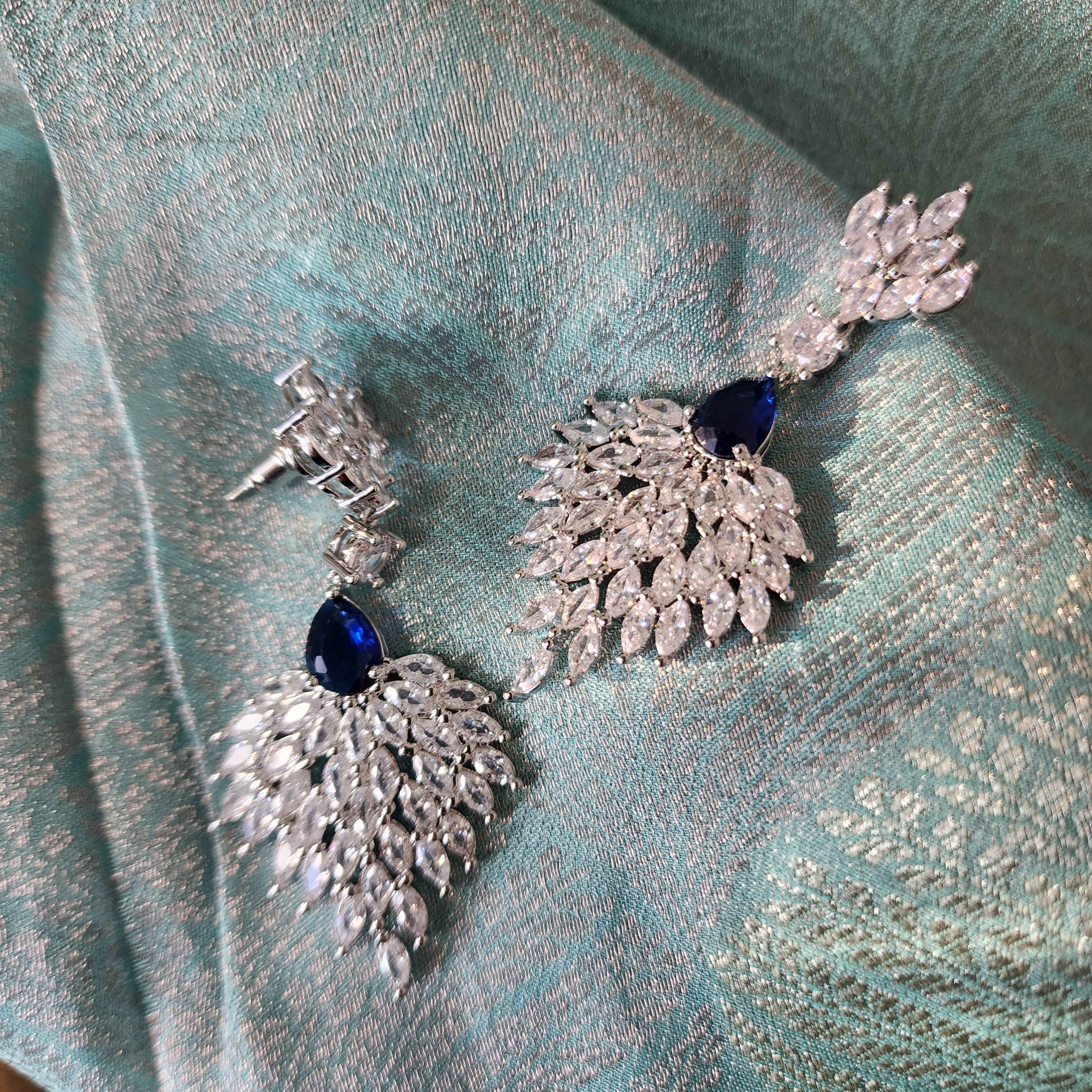 Silver and Blue Chandelier Earrings made with Cubic Zirconia