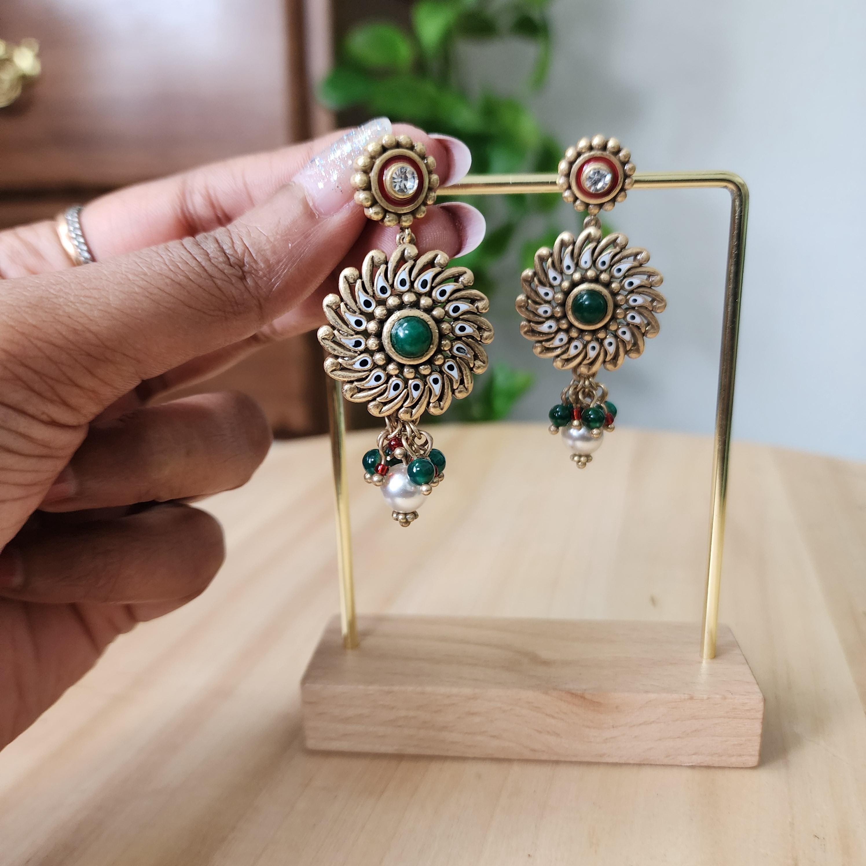 Copper & Gold Traditional Earrings with Kundan and Minakari