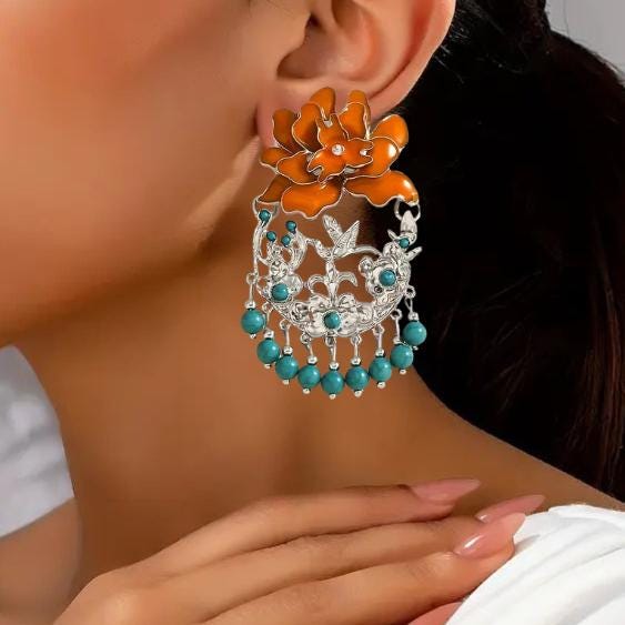 Bohemian Flower Drop Statement Earrings