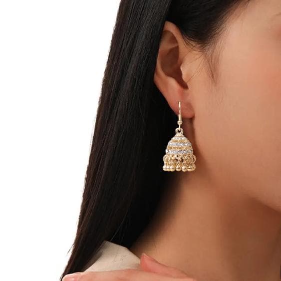 Traditional Jhumka Earrings with Rhinestones