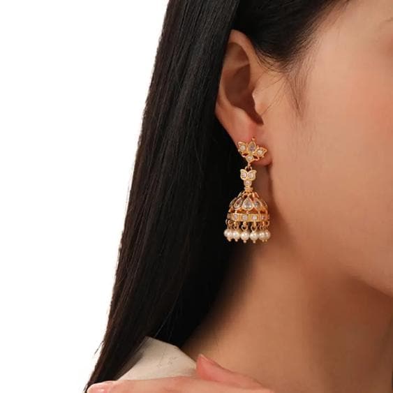 Traditional Jhumka Earrings with Kundan work