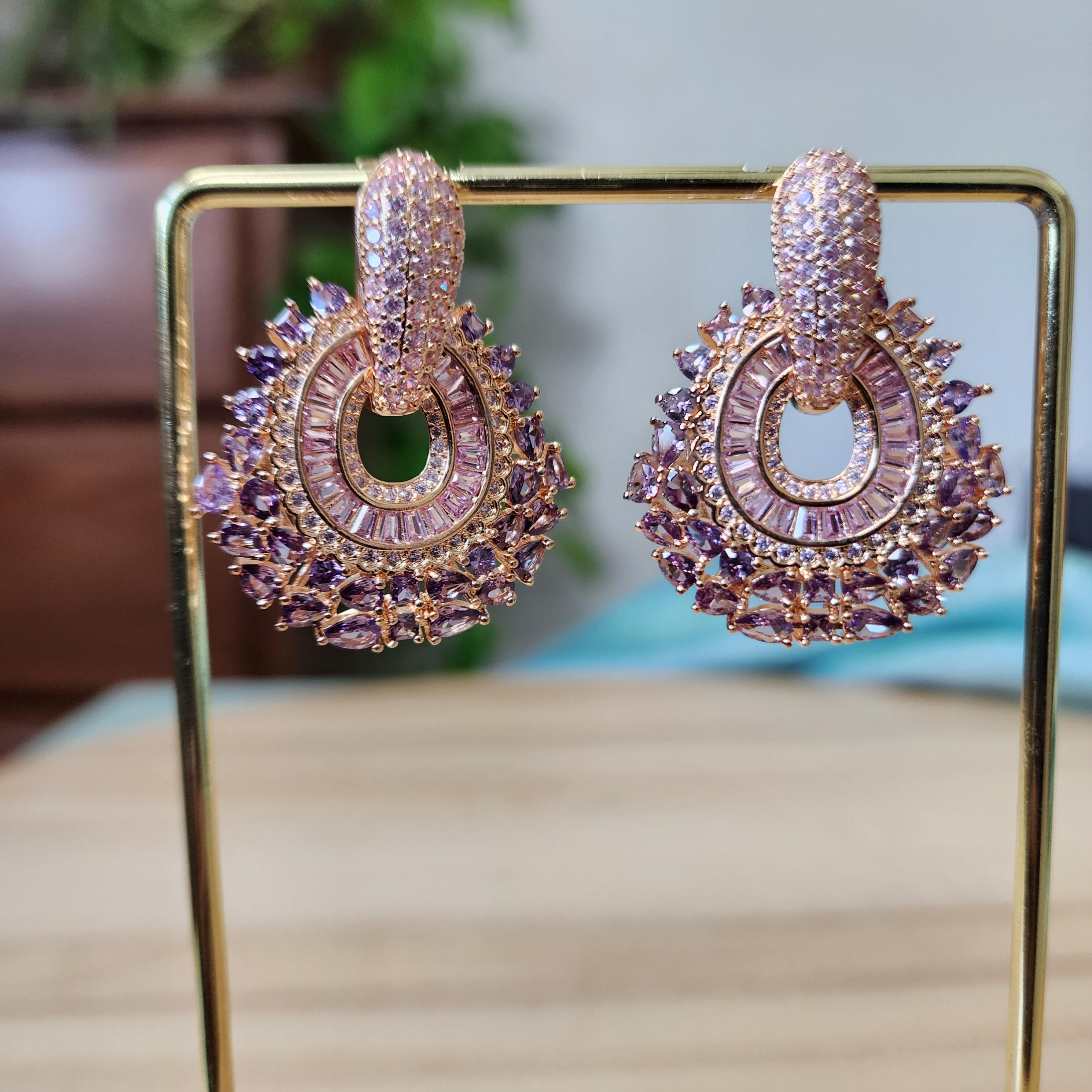 Hoop Earrings with Purple and gold rhinestones