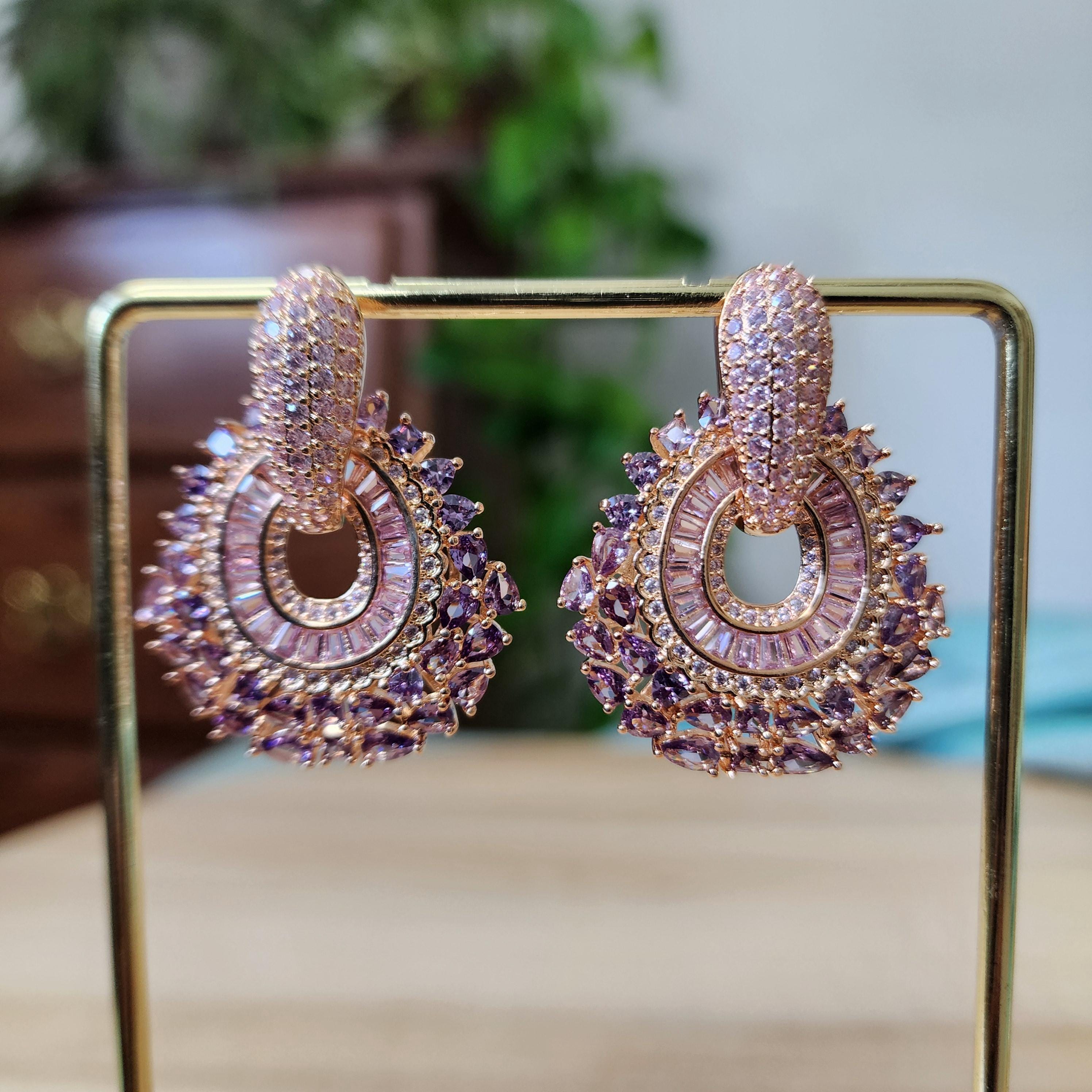 Hoop Earrings with Purple and gold rhinestones