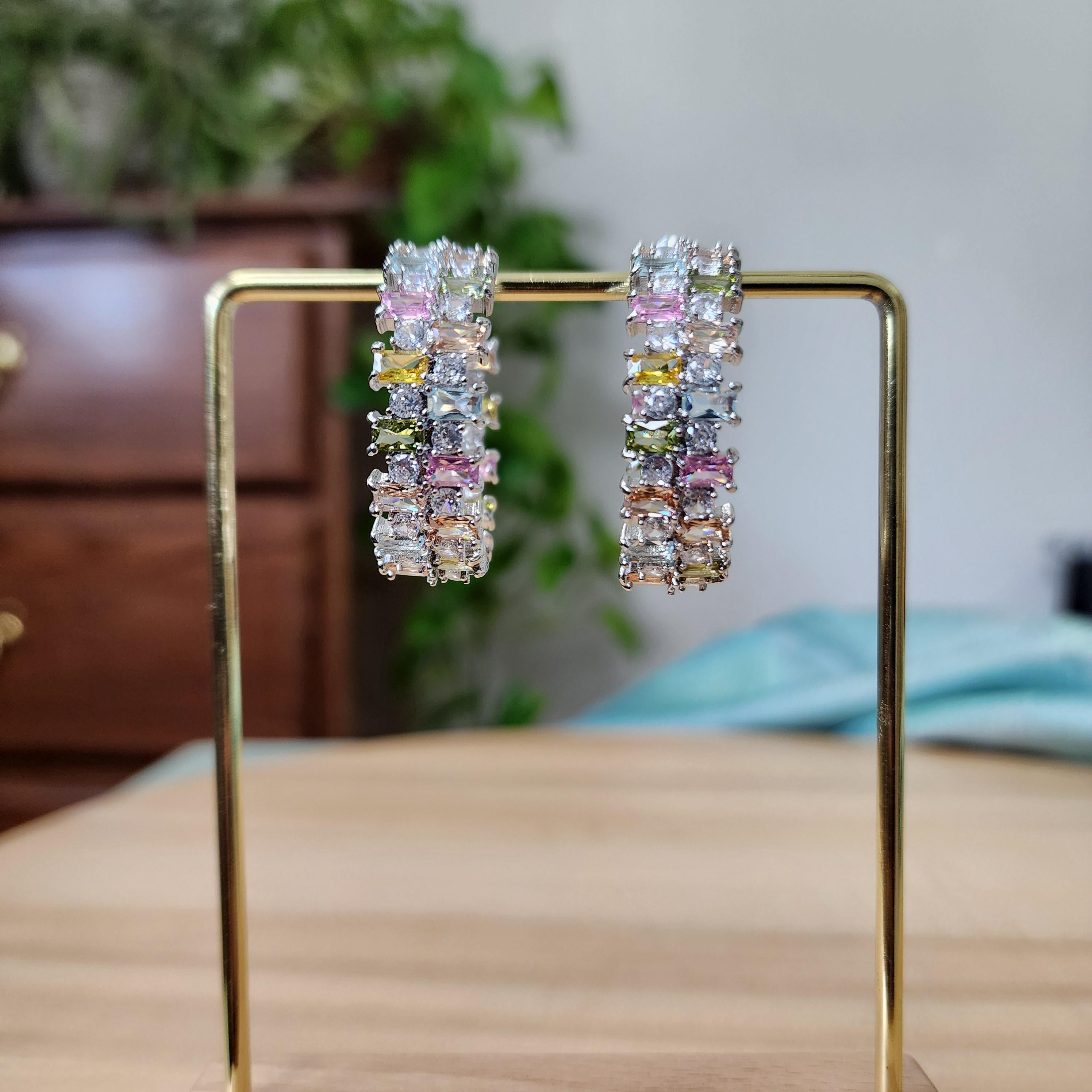 Half Baali style Earrings with multicolor zirconia