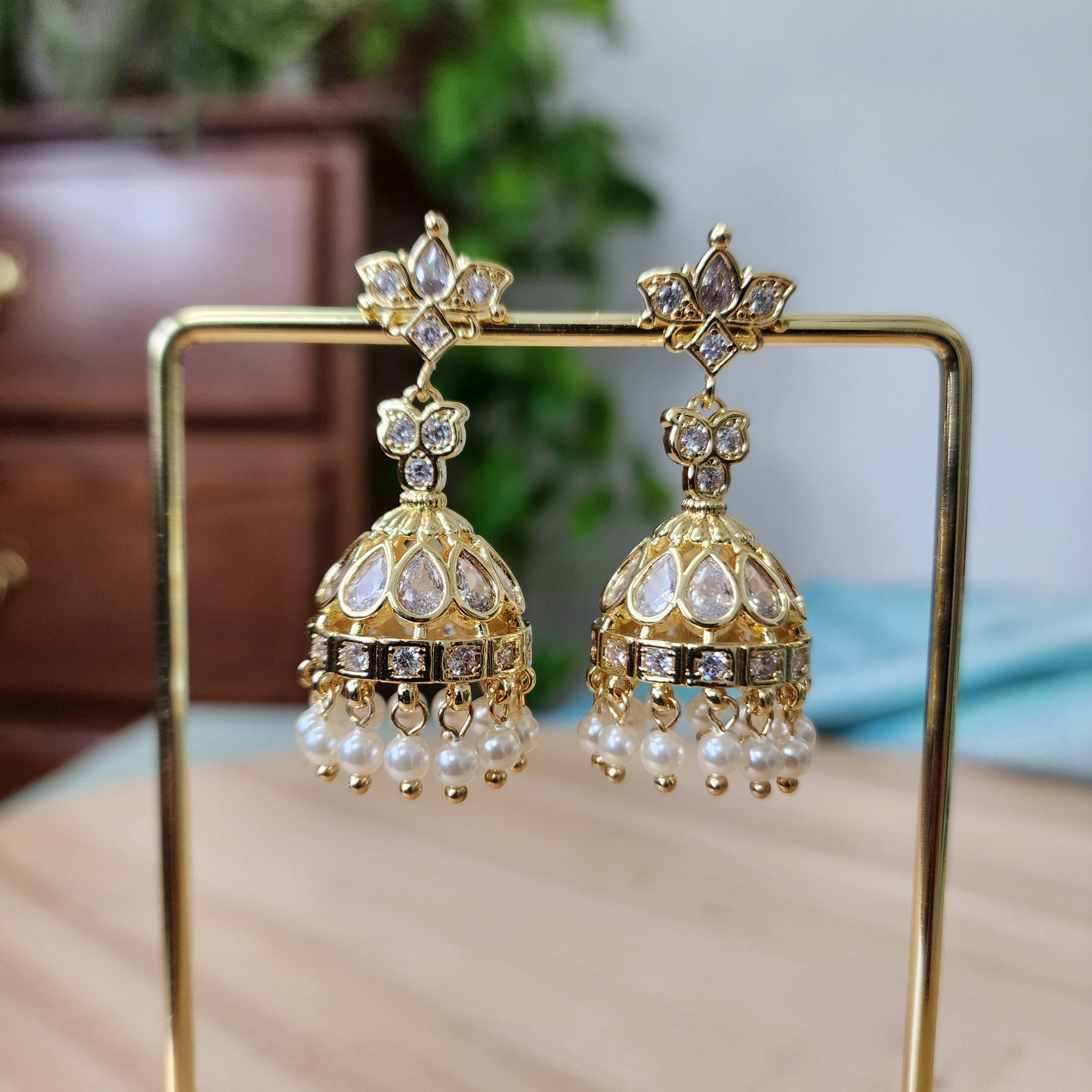 Traditional Jhumka Earrings with Kundan work