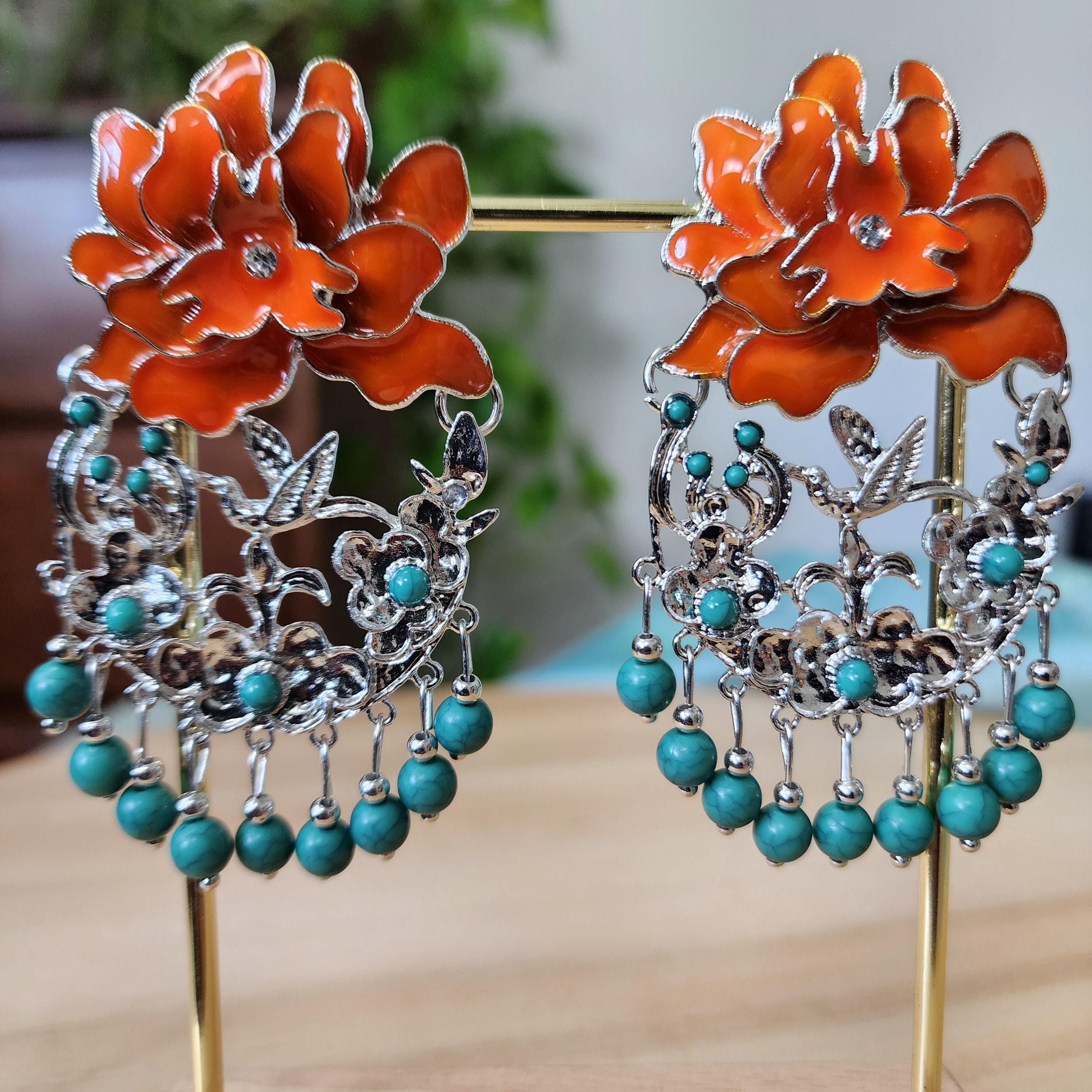 Bohemian Flower Drop Statement Earrings