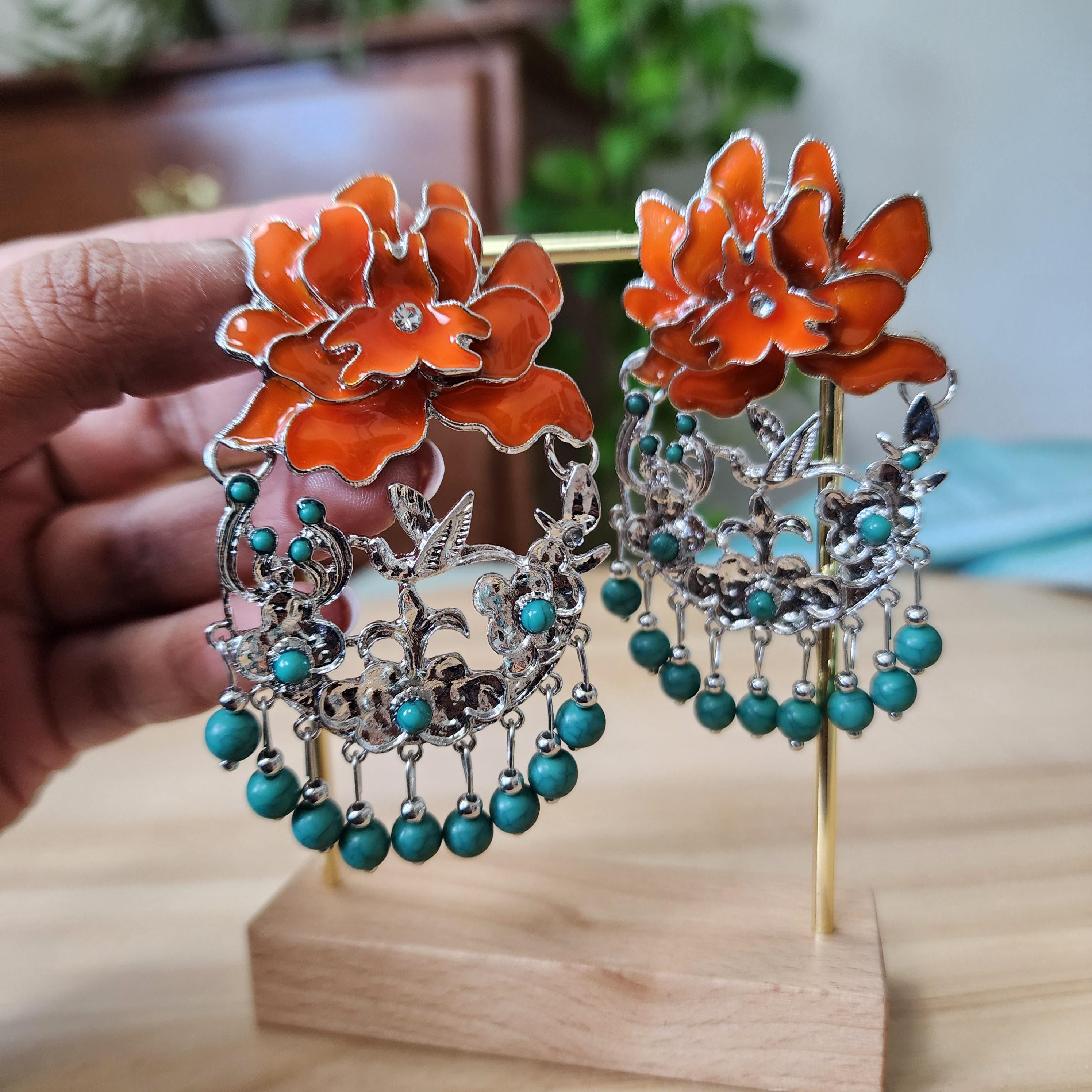 Bohemian Flower Drop Statement Earrings