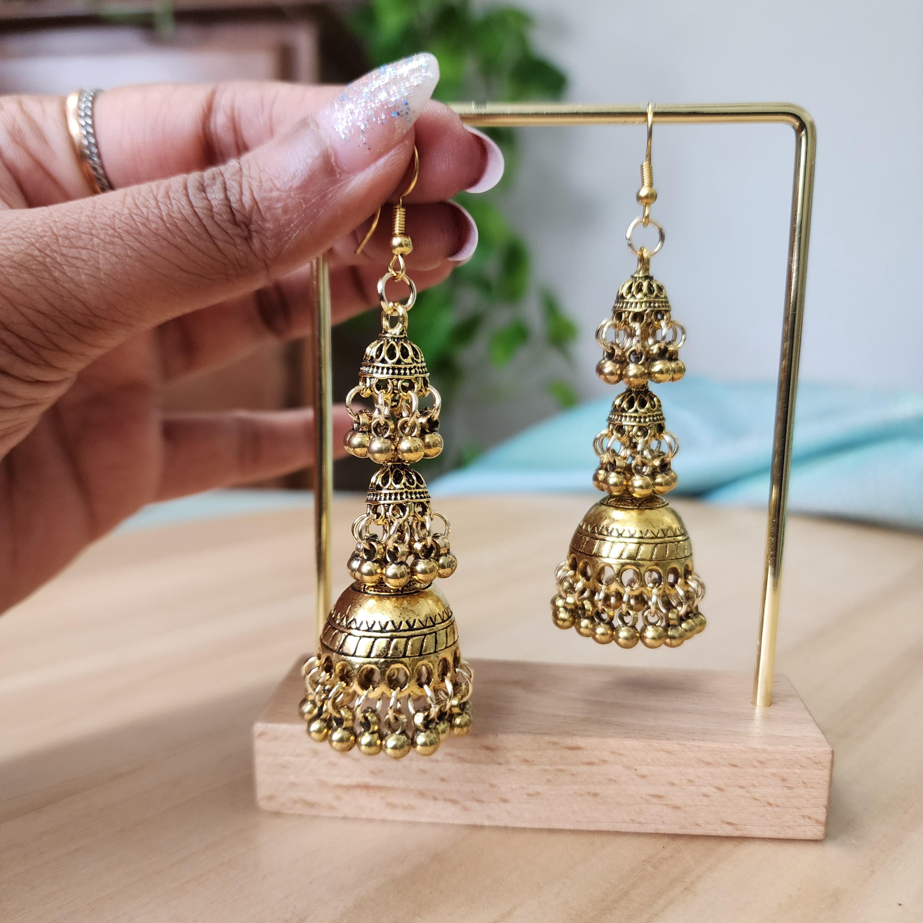 Oxidized Gold Traditional layered Jhumka Earrings