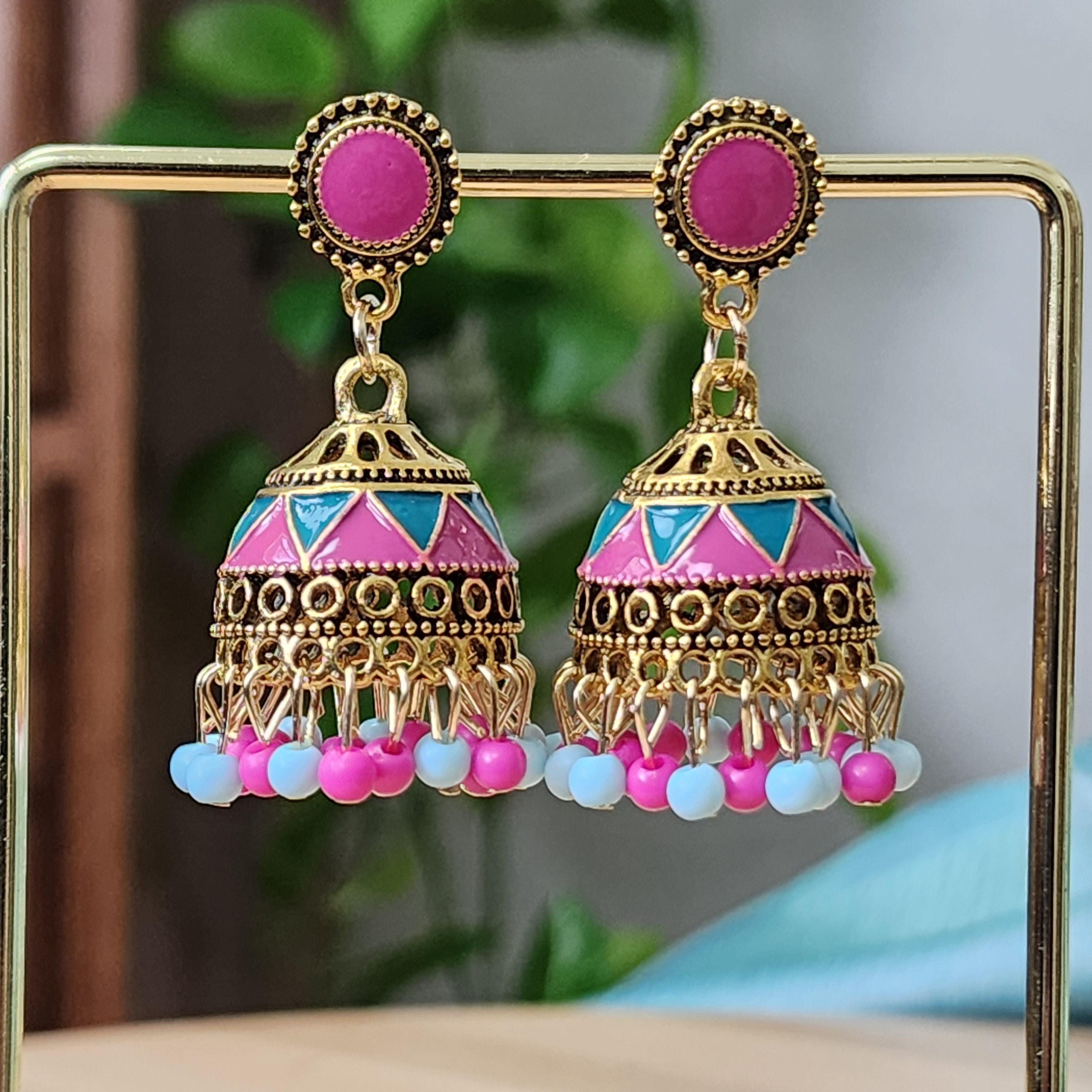 Multicolor Gold Traditional Jhumka Earrings