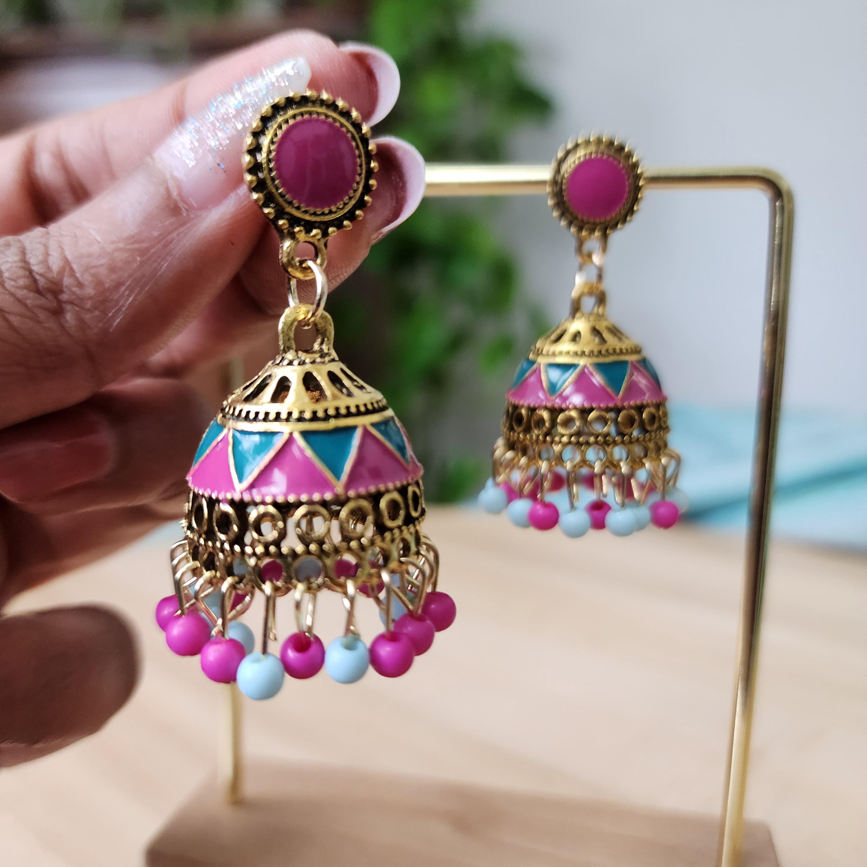 Multicolor Gold Traditional Jhumka Earrings