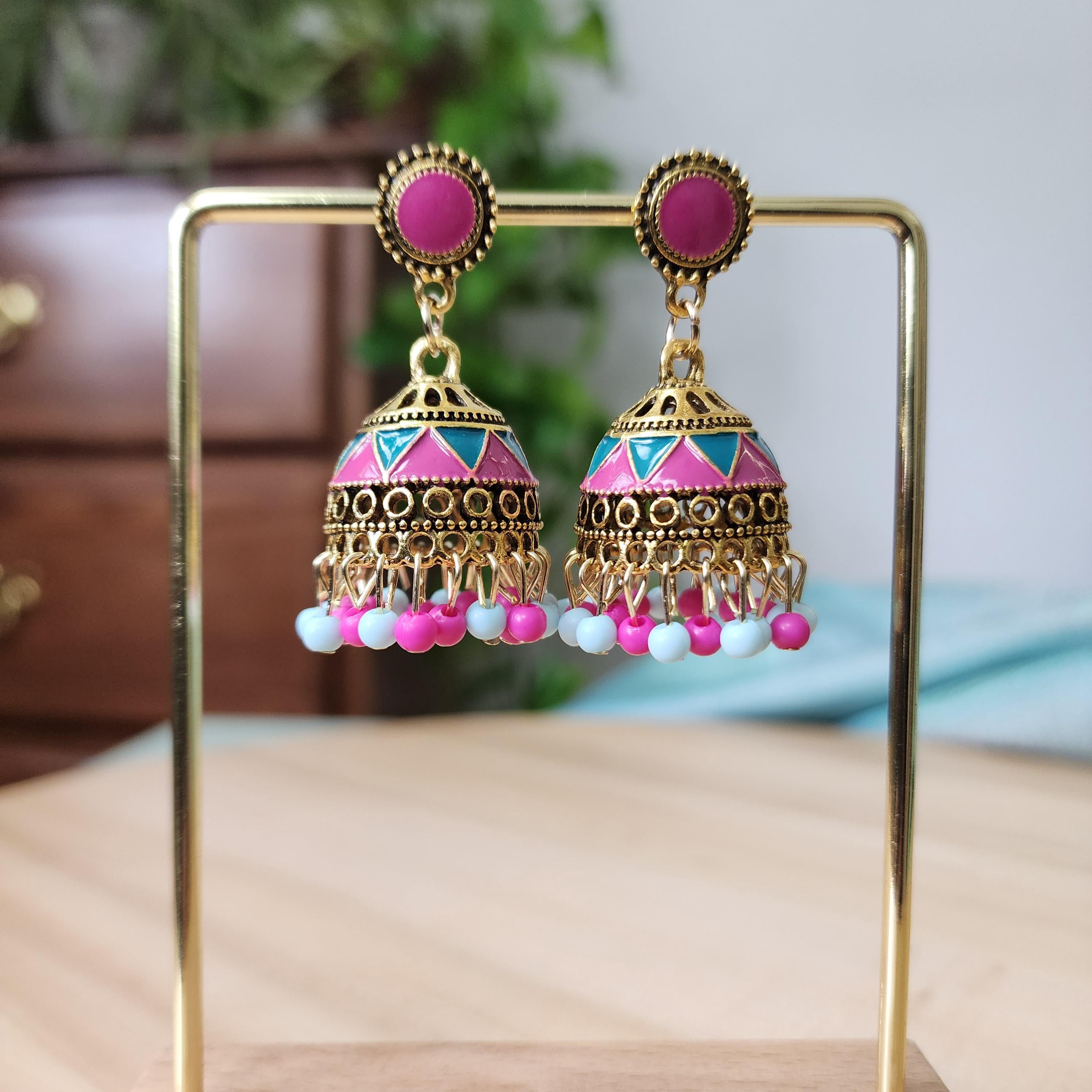 Multicolor Gold Traditional Jhumka Earrings