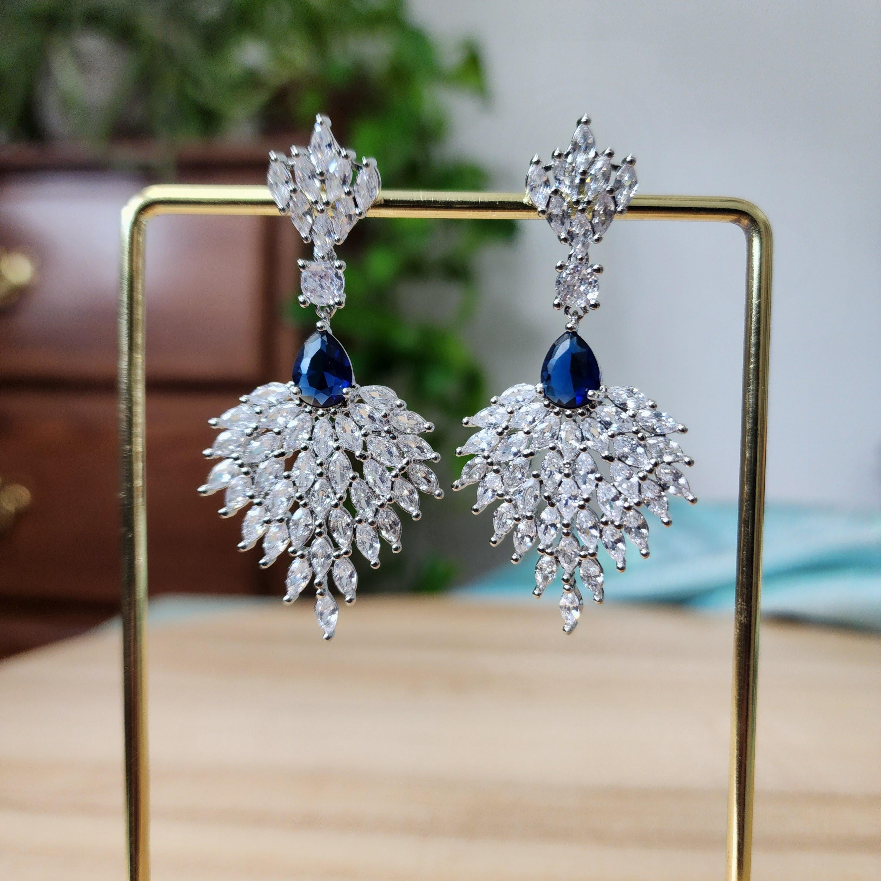 Silver and Blue Chandelier Earrings made with Cubic Zirconia