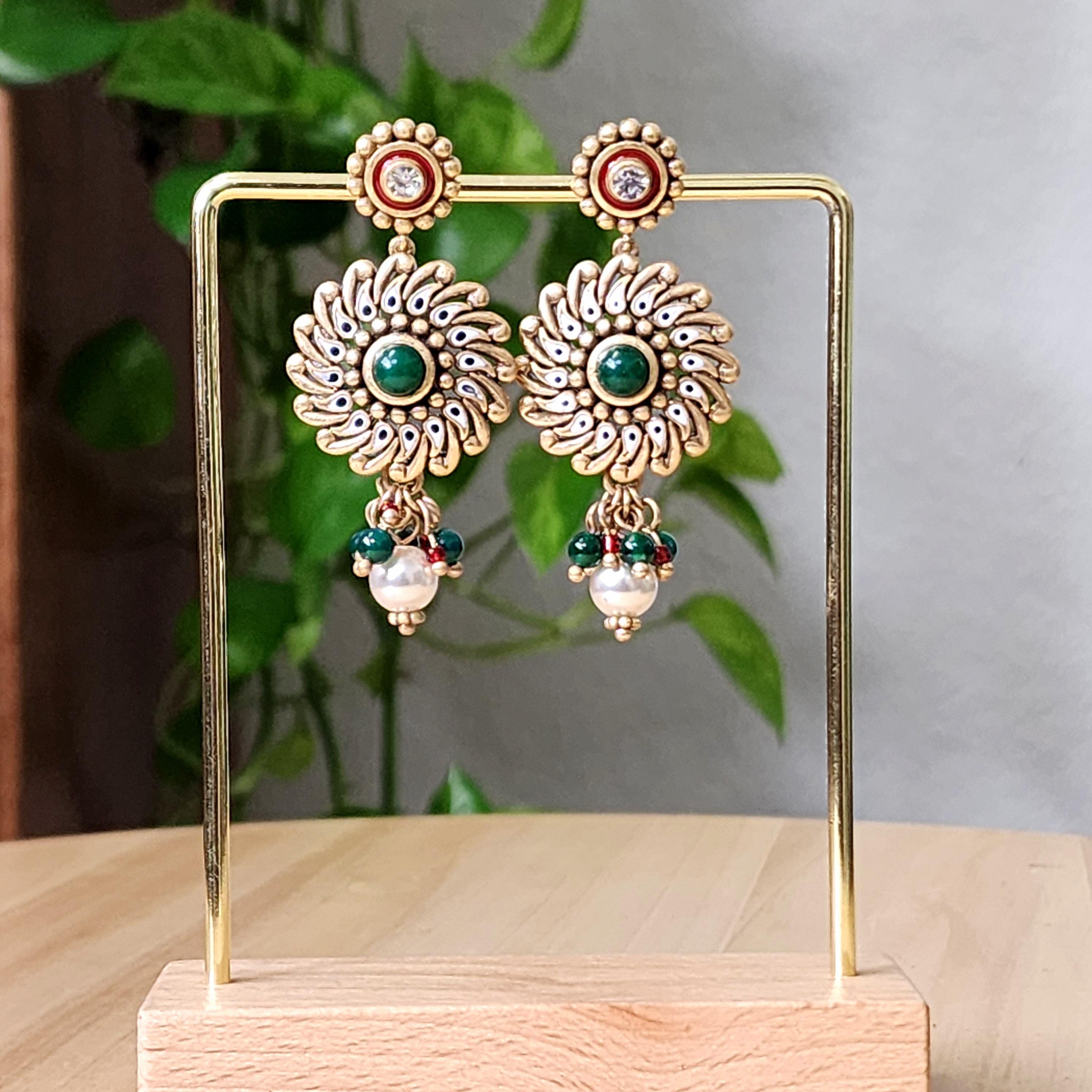 Copper & Gold Traditional Earrings with Kundan and Minakari