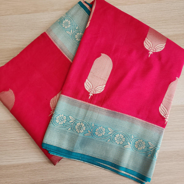 Banarasi Khaddi Georgette Saare in Red with Mango Motifs