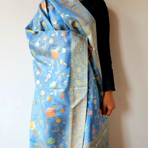 Banarasi Brocade Silk Sky Blue Dupatta