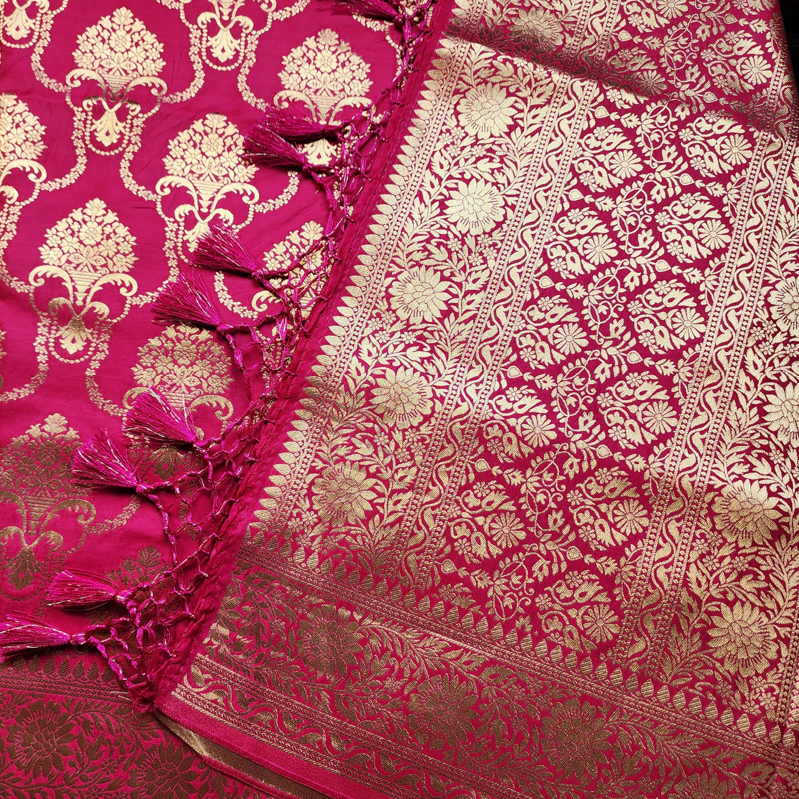Banarasi Katan Silk Kadhuwa Jaal Dupatta in Rani Pink