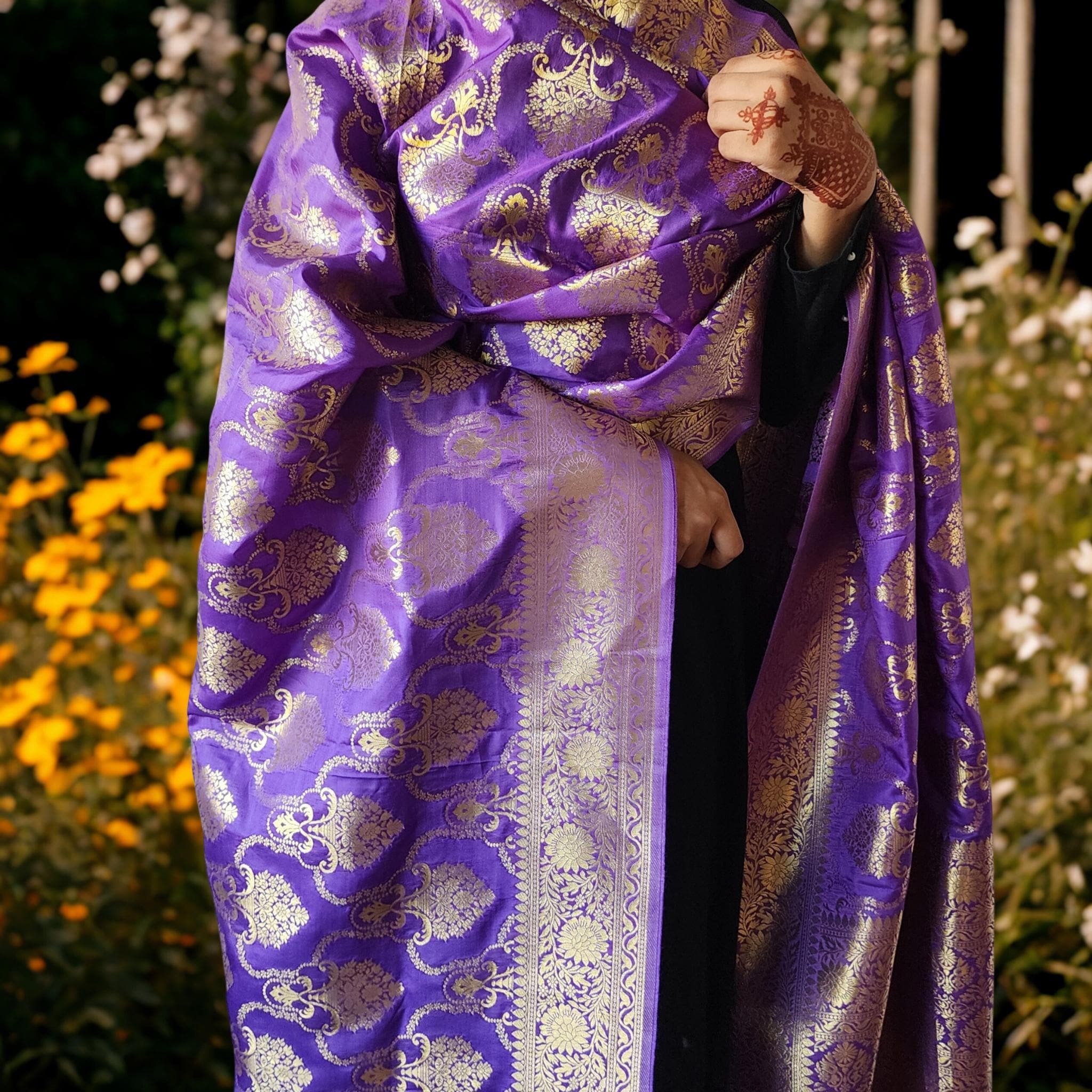 Banarasi Katan Silk Kadhuwa Jaal Dupatta in Purple