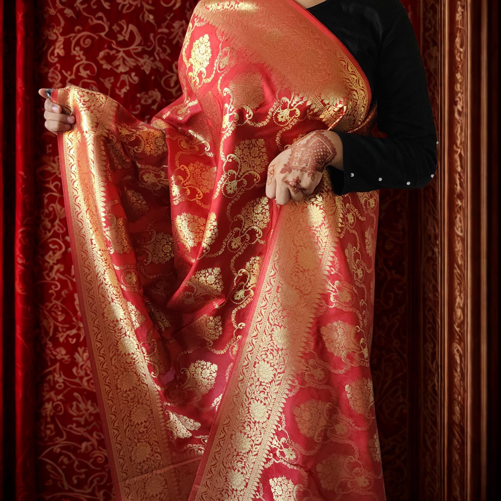 Banarasi Katan Silk Kadhuwa Jaal Dupatta in Maroon